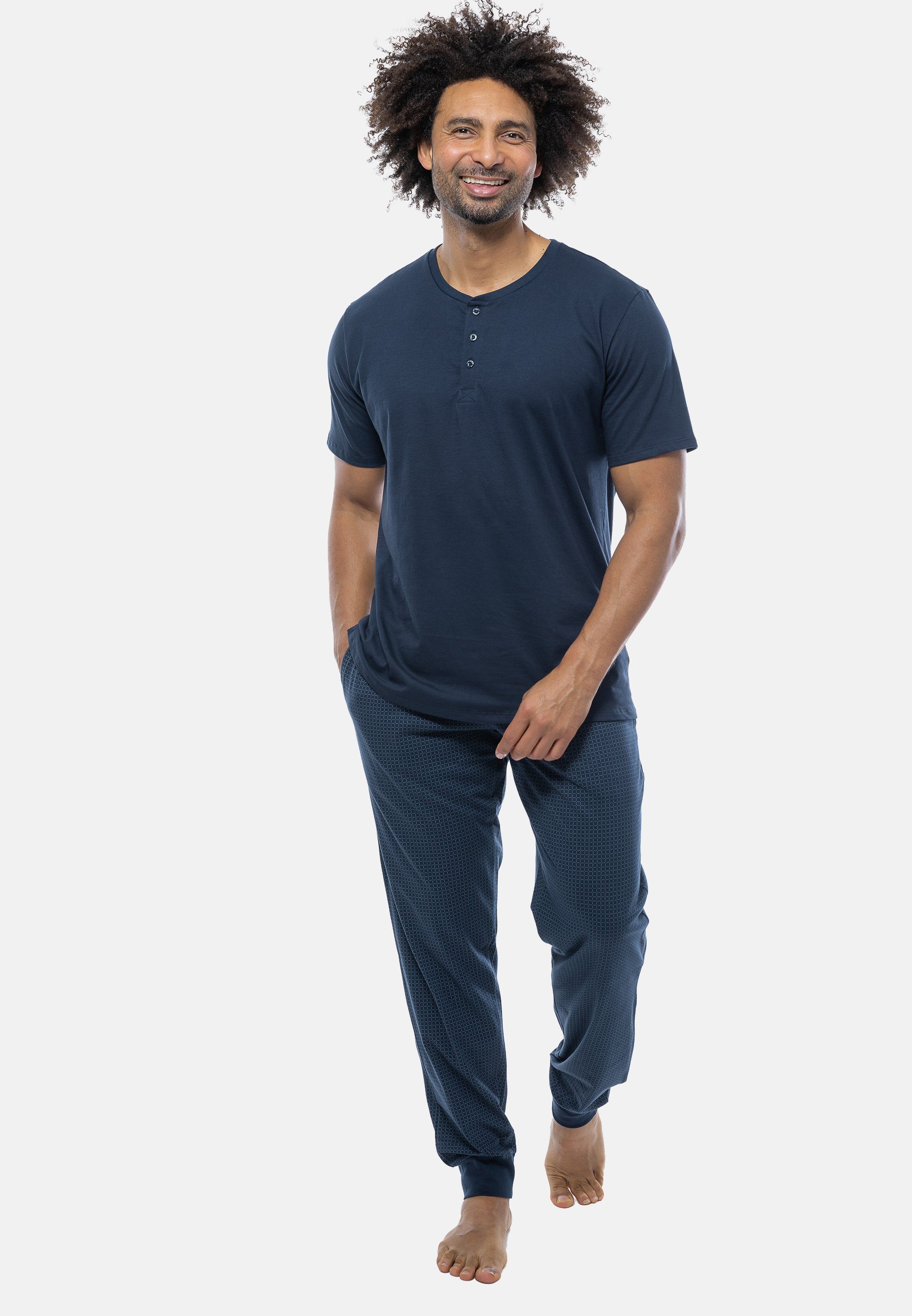 2 Pyjama Schiesser gemustert - - Mix Baumwolle Schlafanzug (Set, Blau tlg)