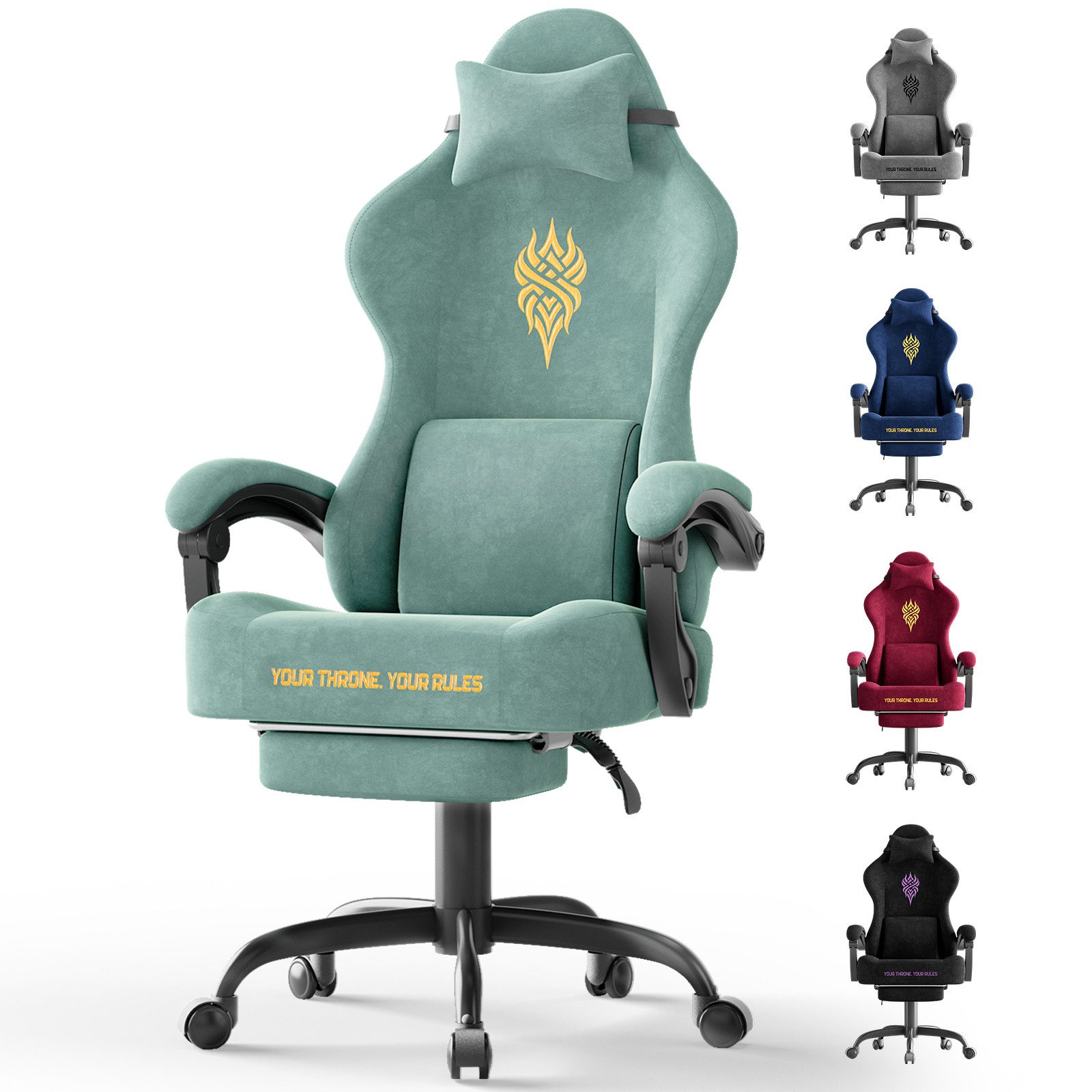 Ferghana Gaming-Stuhl Gaming-Stuhl: Kopfstütze, Lendenkissen, Armlehnen, Fußstütze (Packung), Ergonomischer PC-Stuhl,Rückenlehne 90°-125°