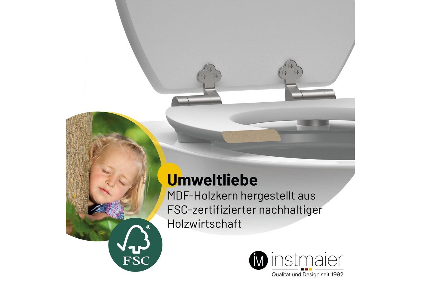Thumbnail - instmaier WC-Sitz Holz Toilettendeckel, weiß matt, mit doppelter Absenkautomatik