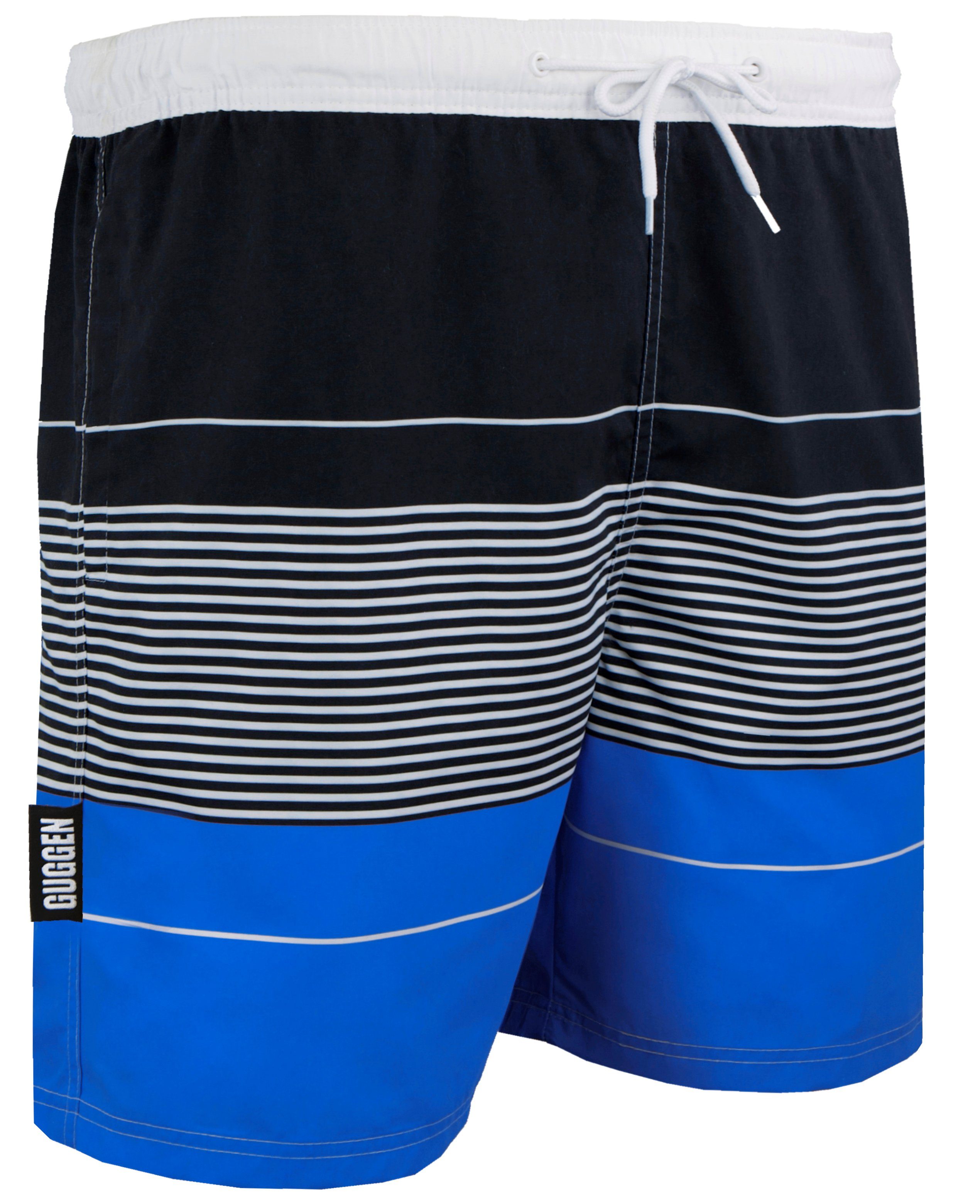 ZMB880 Männer GUGGEN Schnelltrocknende Blau-Schwarz Badehose Badehose Guggen Mountain Kordelzug Muster mit Herren Mountain Badehose gestreiftes Badeshorts