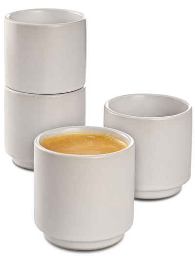 Cosumy Espressotasse »4 Espressotassen Weiß Stapelbar«, Keramik, Espressotassen 4er Set - Keramik - Hält Lange Warm - Geschenkbox - 70ml