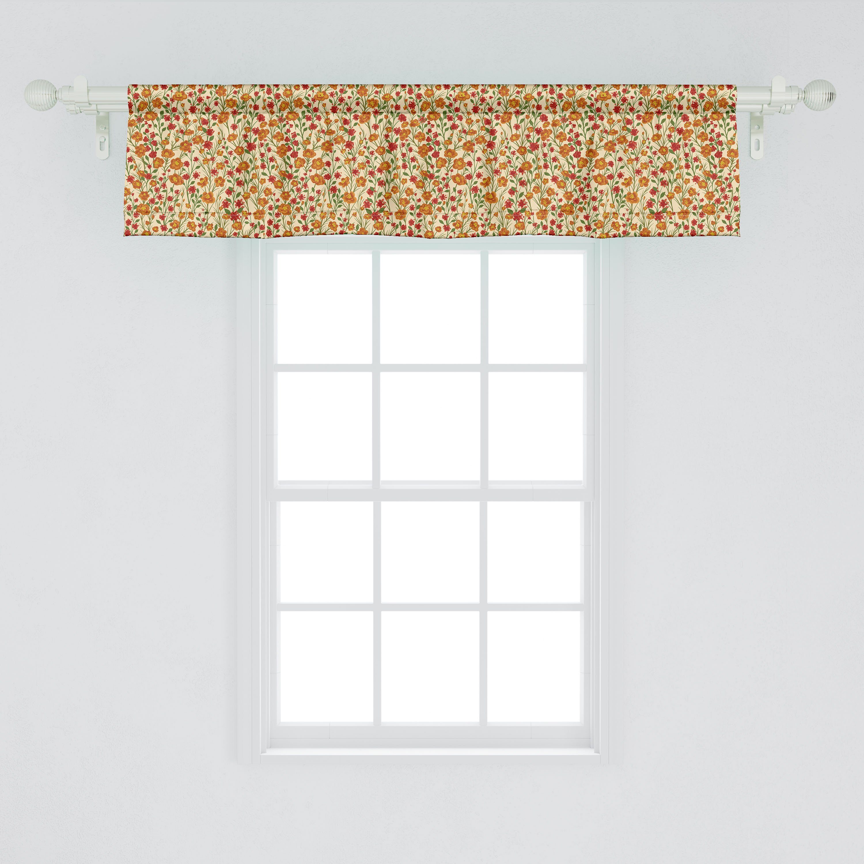 Scheibengardine Vorhang mit Blumen für Dekor Blumen-Garten Küche Sprießende Volant Microfaser, Schlafzimmer Stangentasche, Abakuhaus