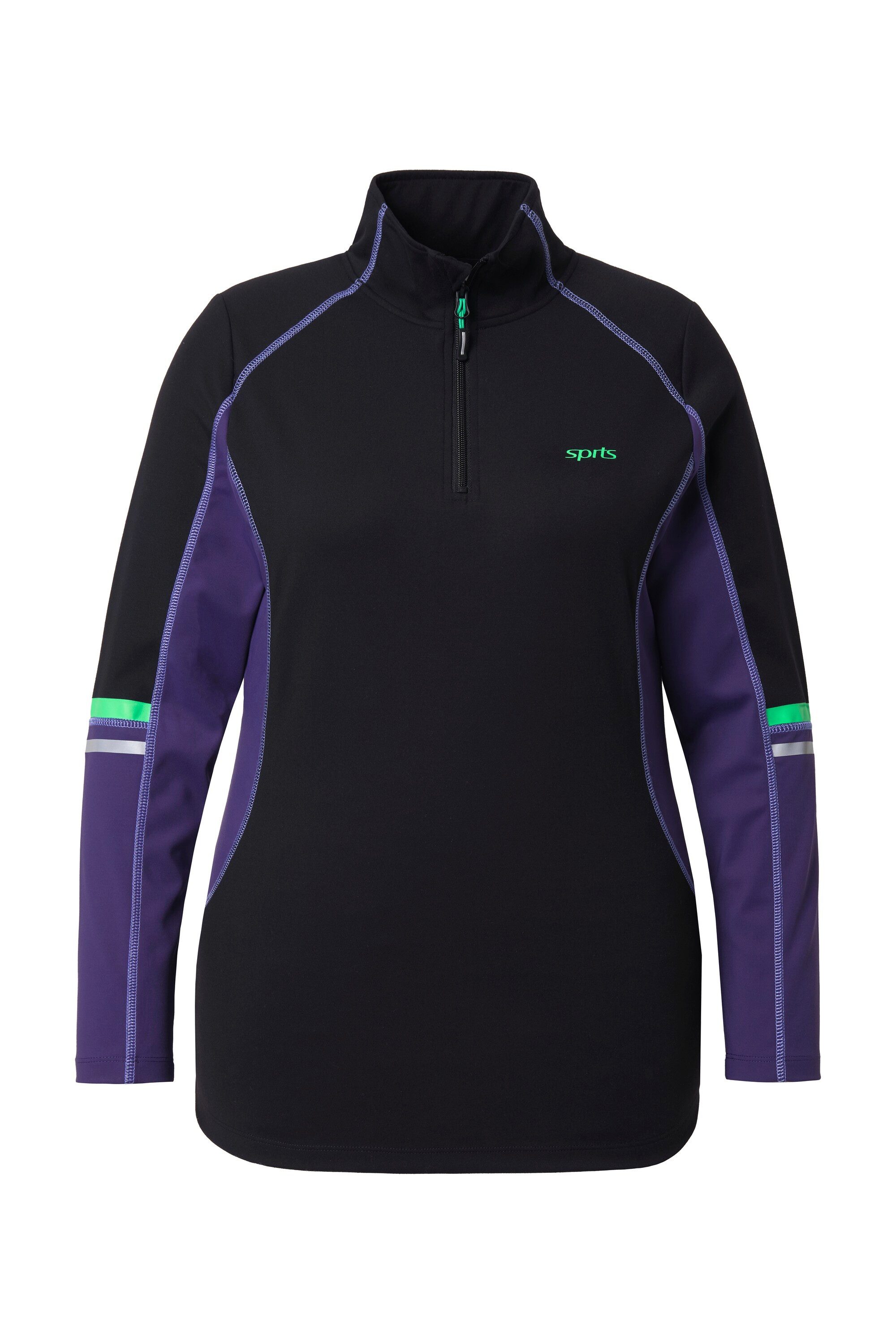 Ulla Popken T-Shirt Funktionsshirt Slim Stehkragen Zipper Langarm günstig online kaufen