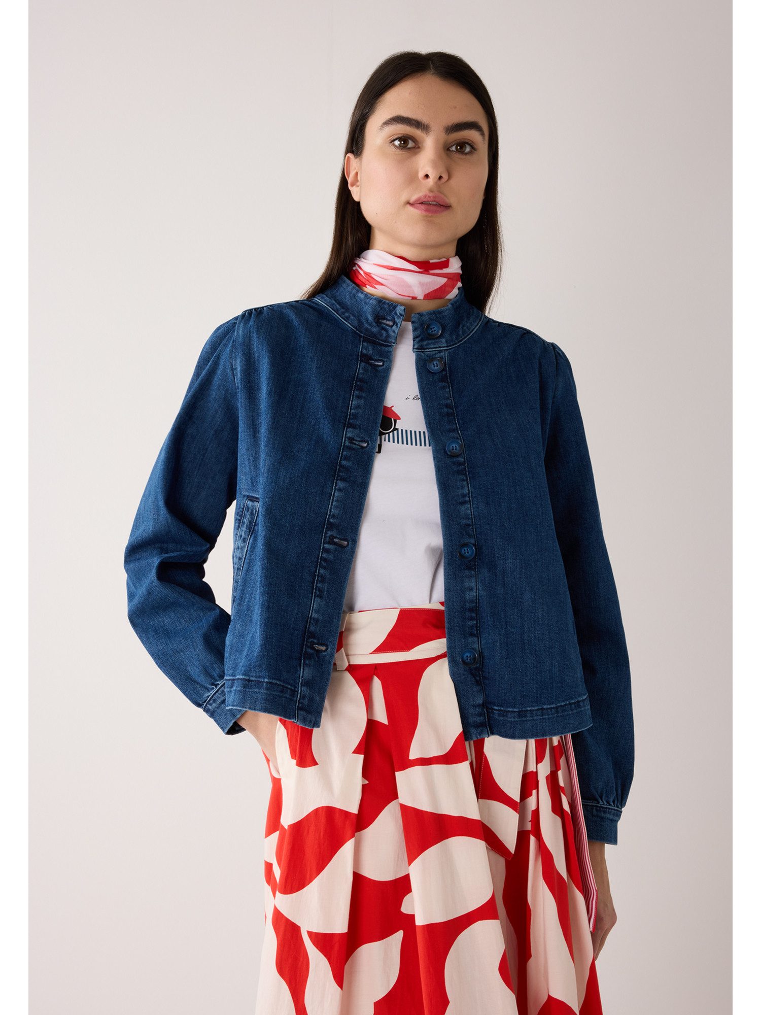 MORE&MORE Jeansjacke feminine, weite Jeansjacke