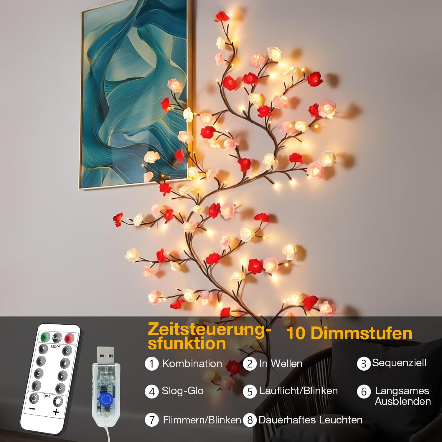 MUPOO Leuchtzweig LED-Dekolicht,1.8M/2.3M LED Baum Wandleuchte,LED Lichterkette, Willow Vine Baum,Weihnachtsdeko,LED fest integriert,Warmweiß