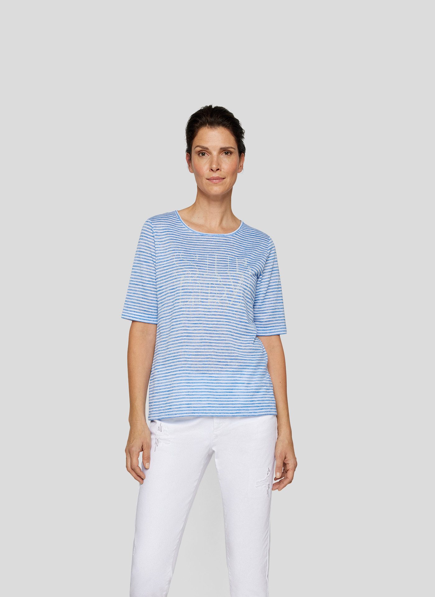 Rabe Rundhalsshirt im Streifenlook und mit Nieten günstig online kaufen