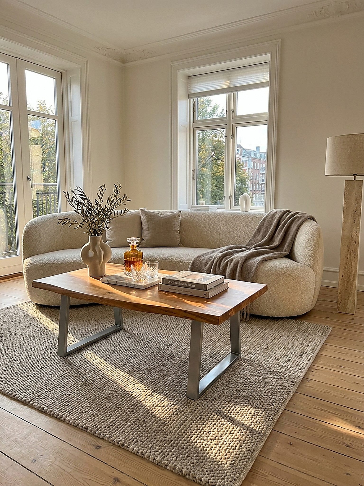 KADIMA DESIGN Couchtisch Couchtisch 120x60x46 cm Akazie Massivholz / Metall Baumkante, Design (mit Trapezbeinen in Chrom), Wohnzimmertisch Rechteckig, Sofatisch Stubentisch Braun, Kaffeetisch