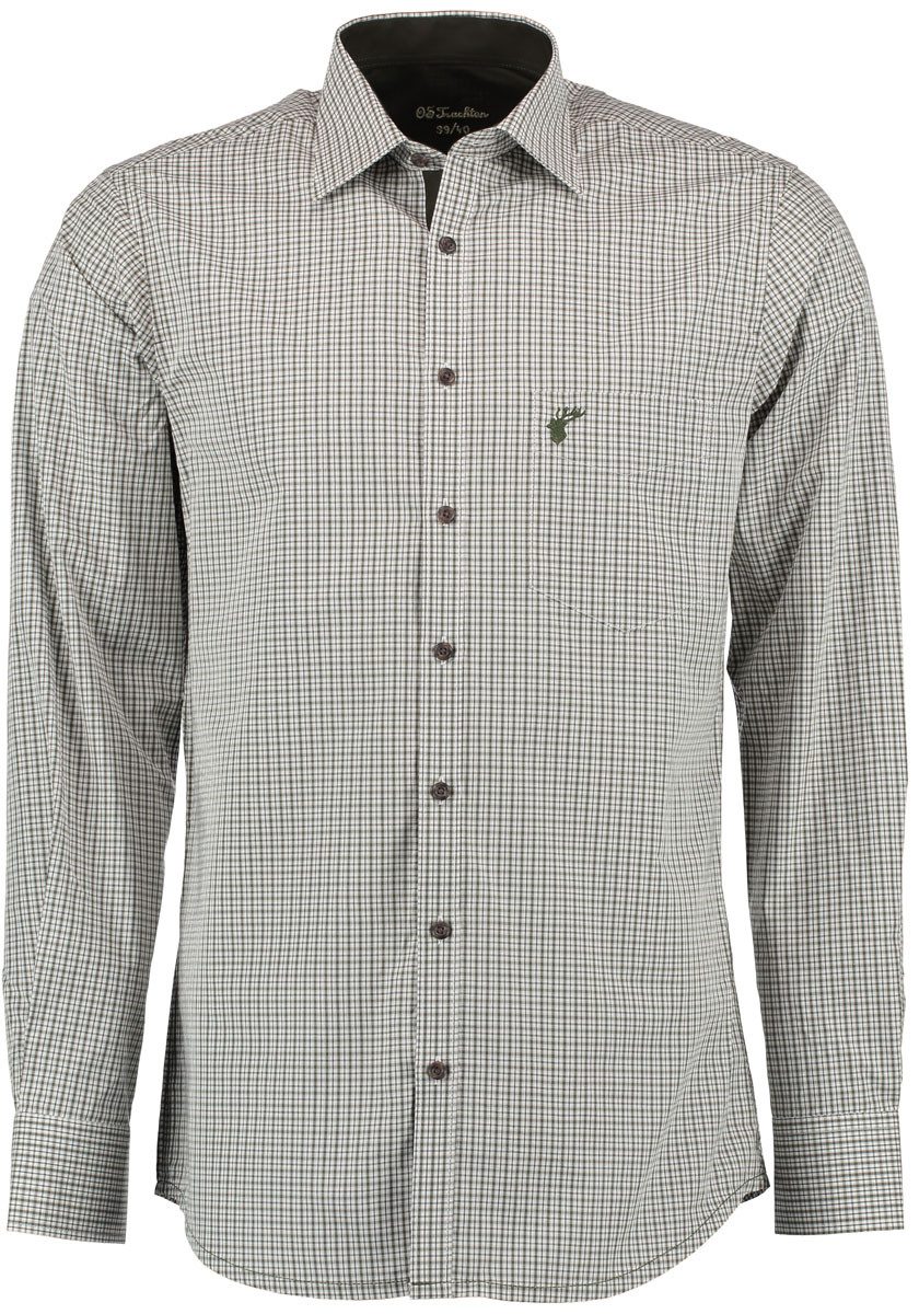 OS Trachten Outdoorhemd Snivy Langarm Jagdhemd mit Hirsch-Stickerei auf der Brusttasche