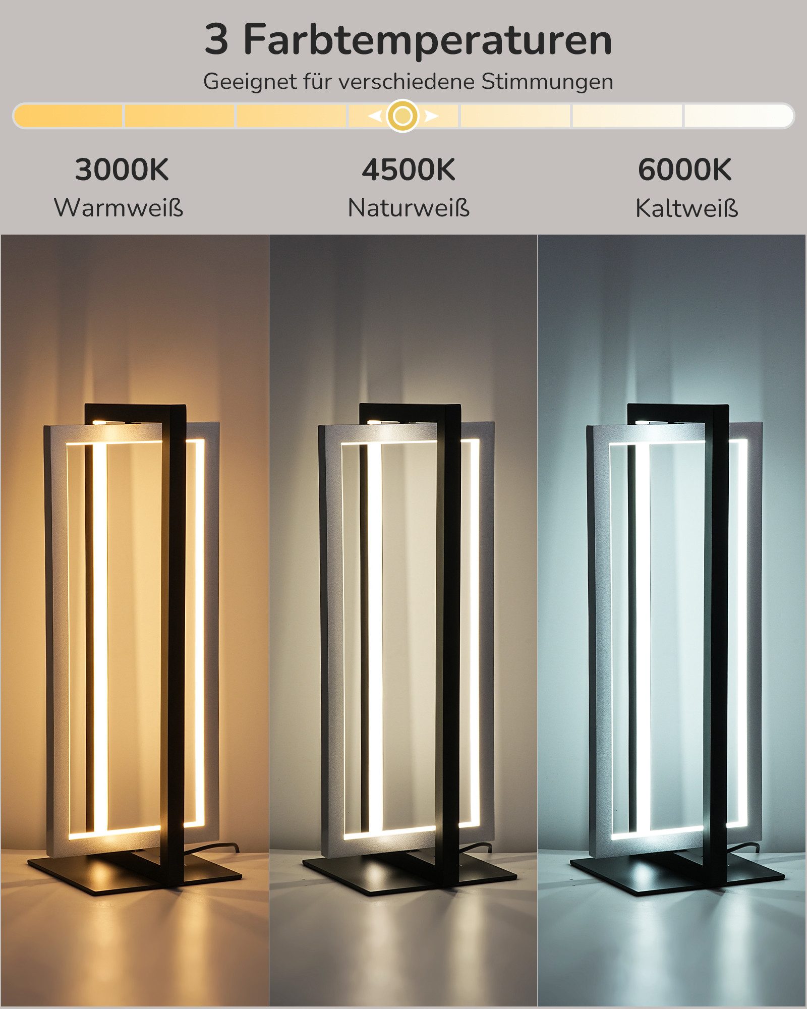 EDISHINE LED Tischleuchte Drehbare, Touch Dimmbare Nachttischlampe deko, LED fest integriert, 3 Farbtemperaturen (3000K-4500K-6000K), Industrielle Tischlampe aus Metall, für Schlafzimmer, Wohnzimmer