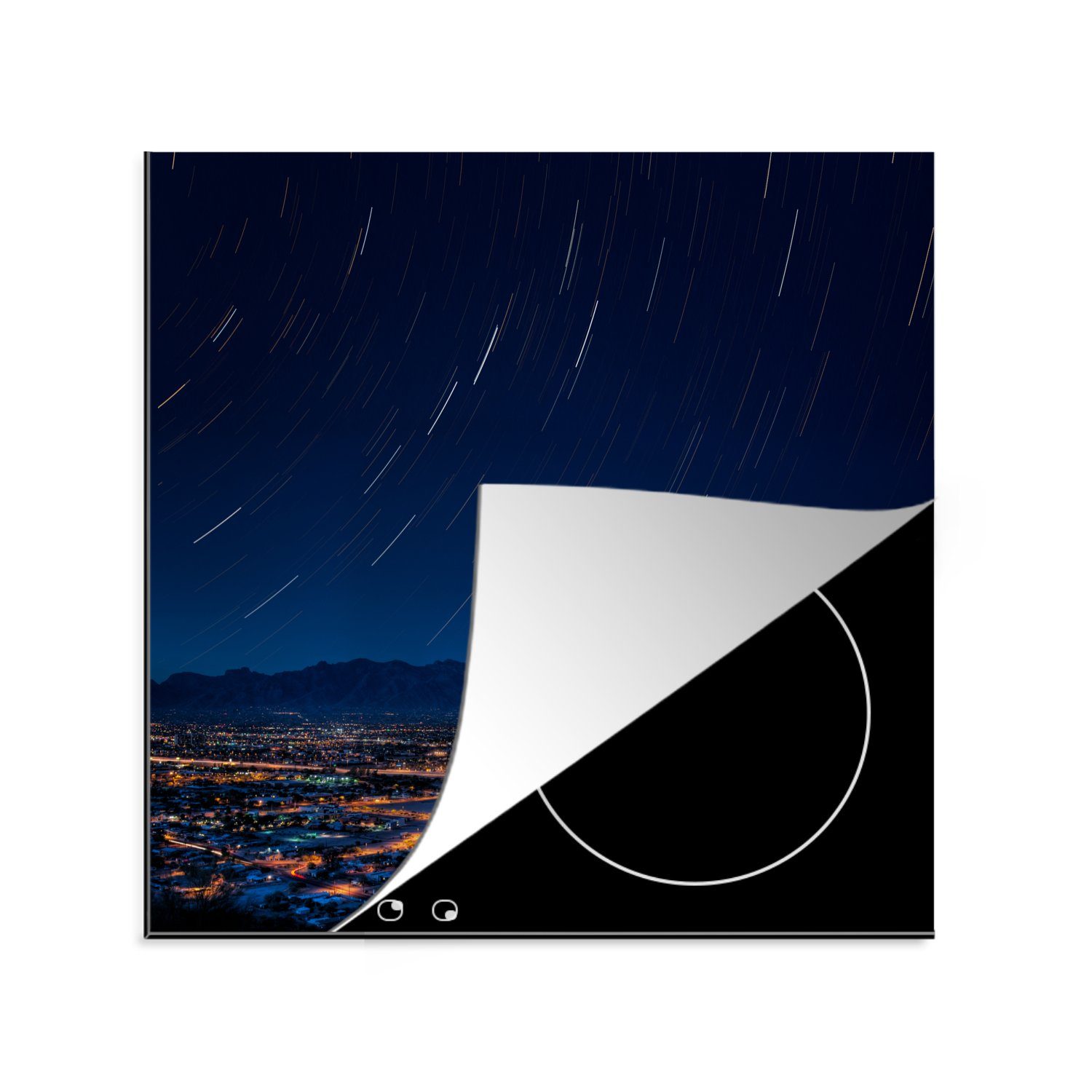 MuchoWow Herdblende-/Abdeckplatte Luftaufnahme des nordamerikanischen Tucson bei Nacht, Vinyl, (1 tlg), 78x78 cm, Ceranfeldabdeckung, Arbeitsplatte für küche