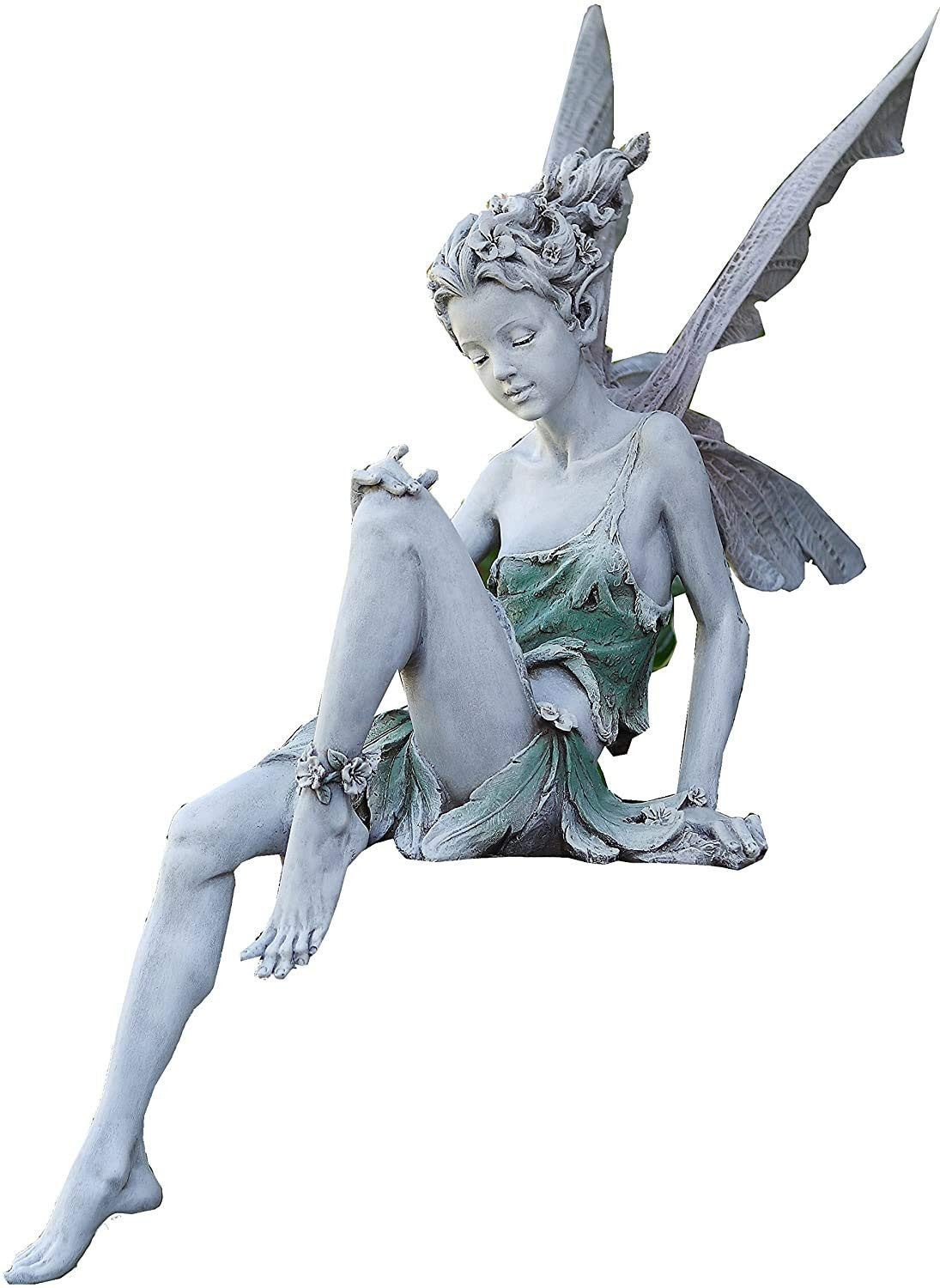 feinlux Dekofigur Gartenfigur Sitzende Fee Gartendeko Figuren Gartenfiguren für Außen (Set, 22 cm Höhe Tudor Und Turek Sitzen Magische Fee Statue( 1 Stück), Ein ideales Geschenk für Familie und Freunde.