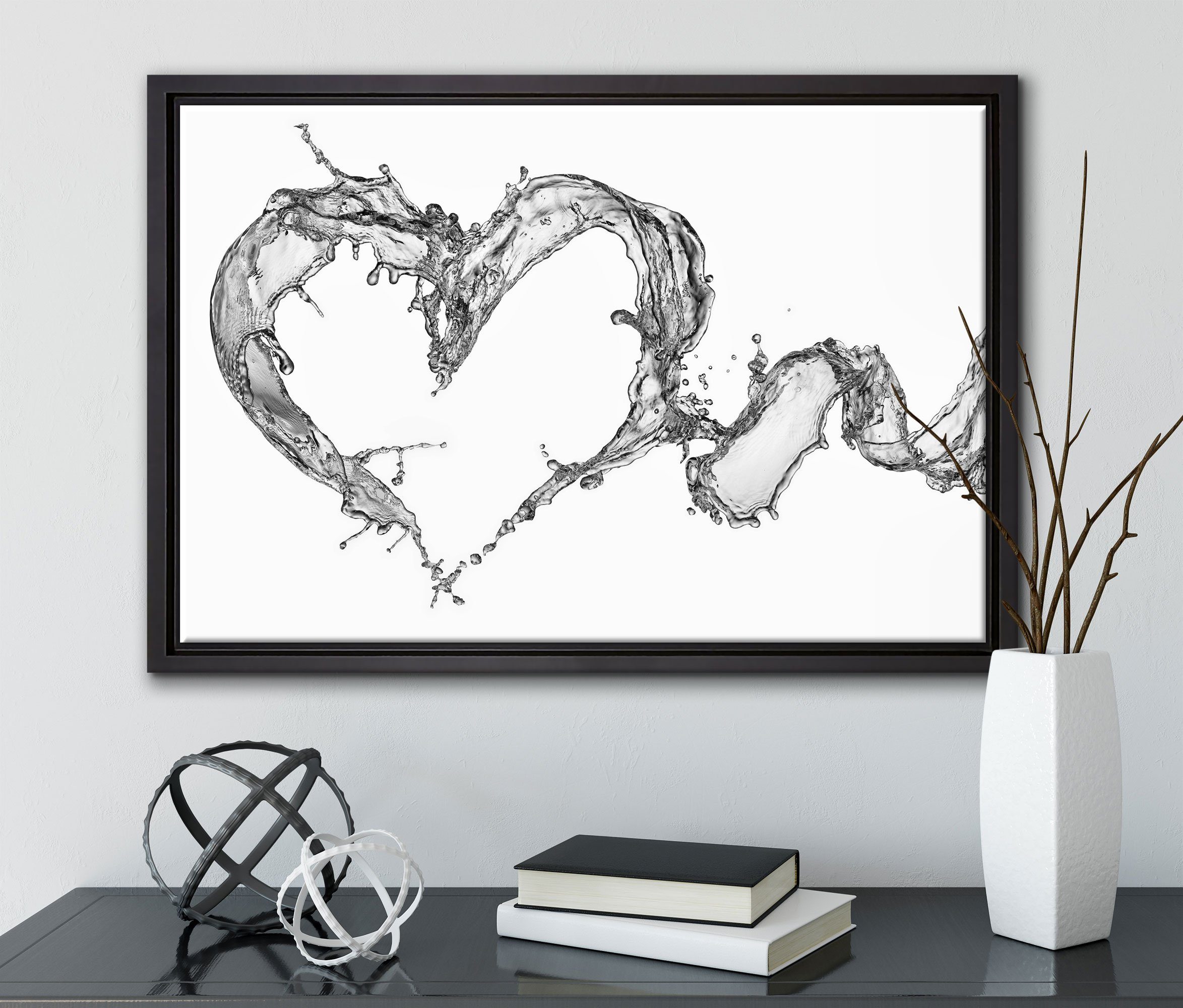 Pixxprint Leinwandbild Herz aus Wasser, (1 Schattenfugen-Bilderrahmen gefasst, Zackenaufhänger in einem St), Leinwandbild fertig Wanddekoration bespannt, inkl