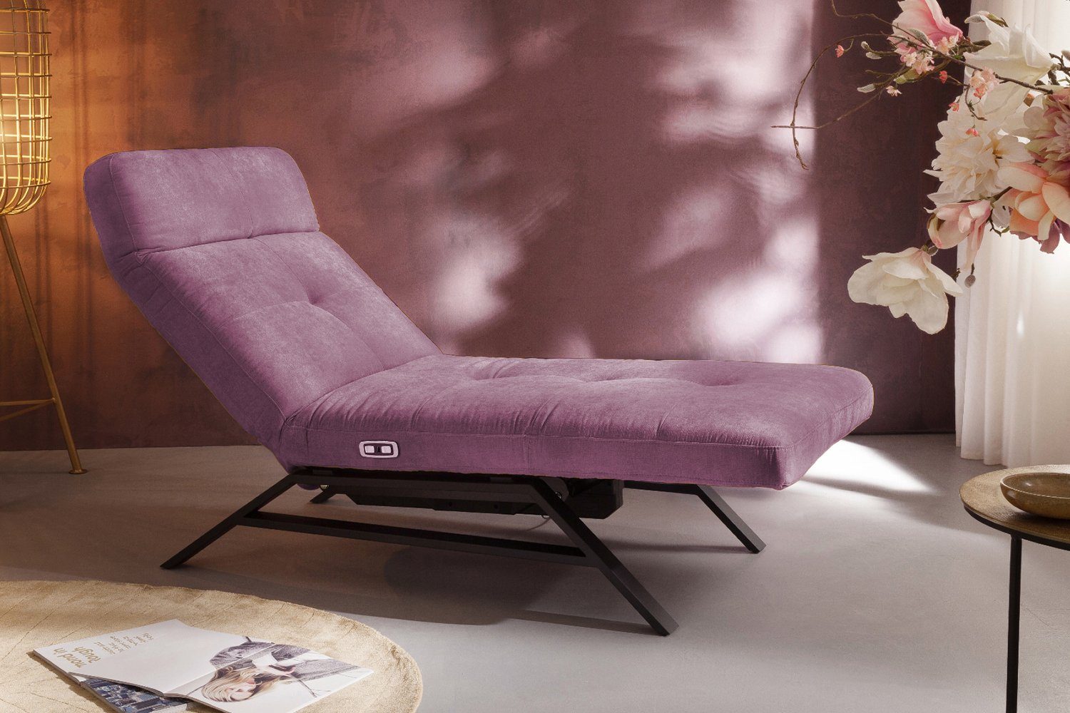 KAWOLA Relaxliege AMERIVA, Sessel Velvet, Fuß schwarz od. chrome, versch. Breiten und Farben purple