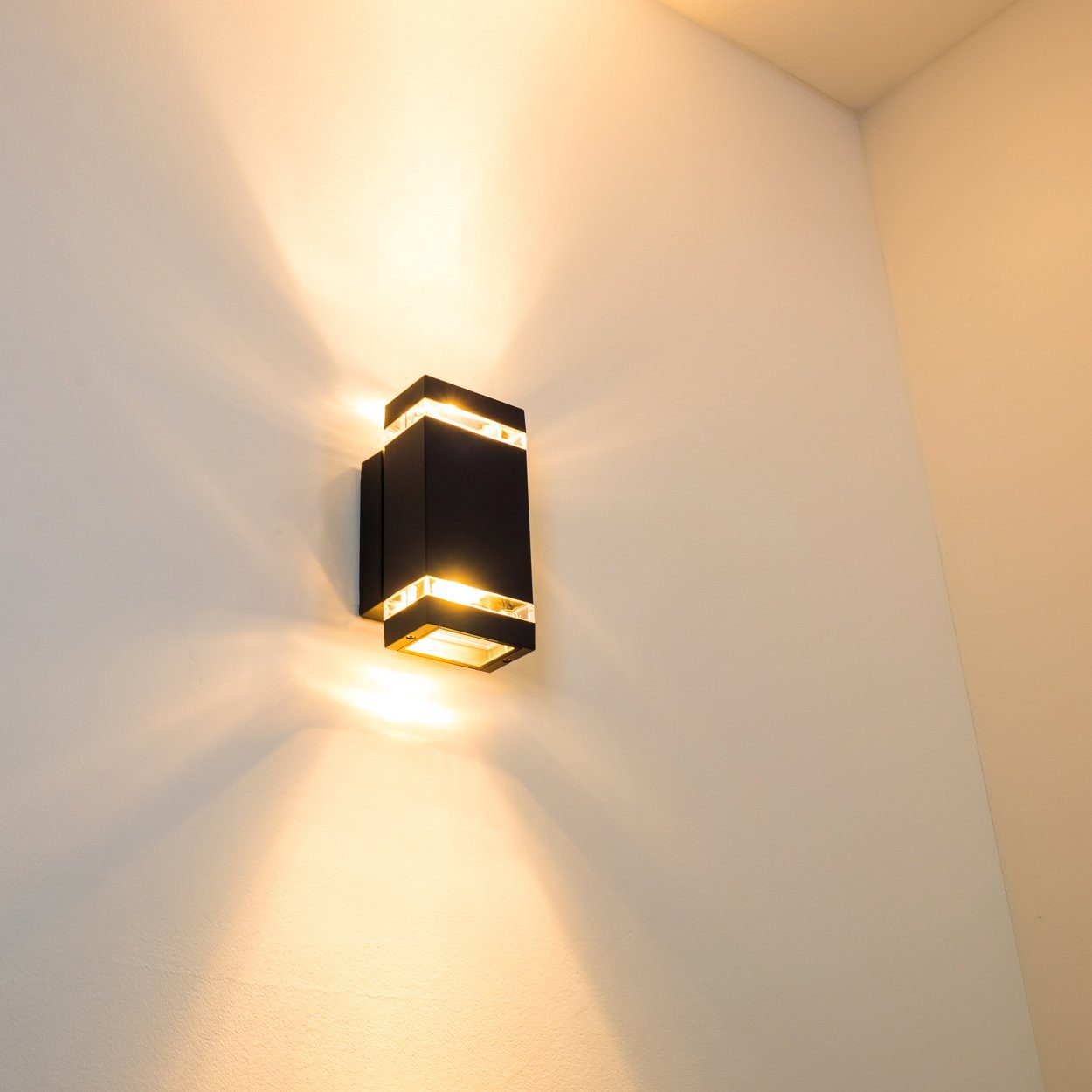 hofstein Außen-Wandleuchte »Vigne« 2-flammig Alu Wandlampe in Schwarz, ohne Leuchtmittel, stylische Fassadenlampe mit Up & Down Effekt, für Terrasse/Veranda/Hof