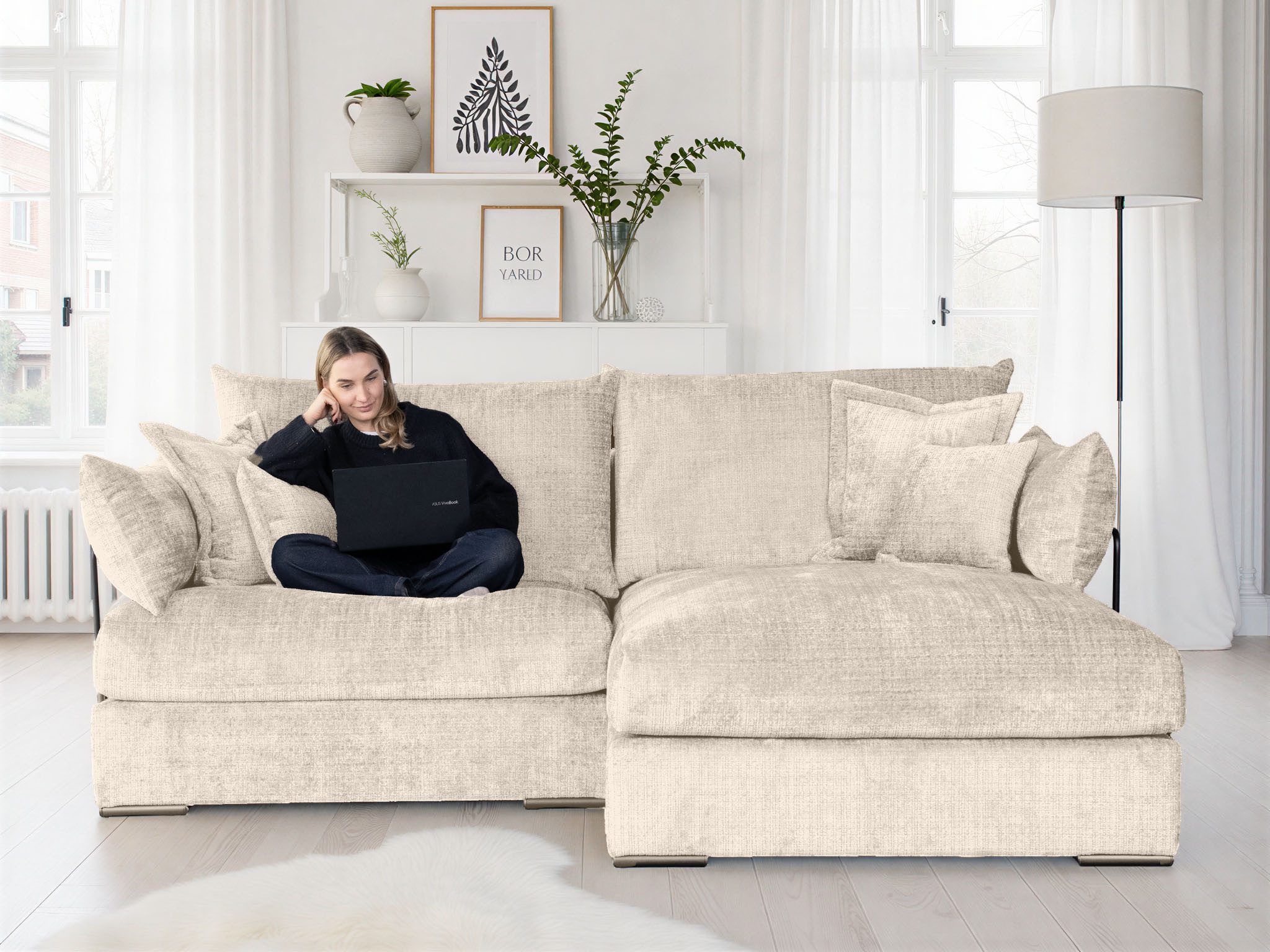 Home affaire Ecksofa Casa XL L-Form, B: 190 cm, 4 Zierkissen, Mega-Sofa, in Cord oder Chenille-Struktur, Federkern