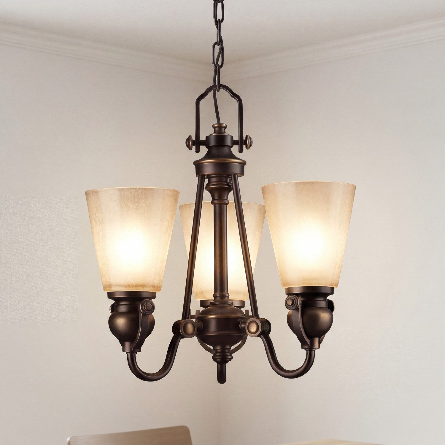 Licht-Erlebnisse Kronleuchter ANABELL 7, ohne Leuchtmittel, Bronze Beige Metall Glas 3-flammig E27 L:40,6 cm höhenverstellbar