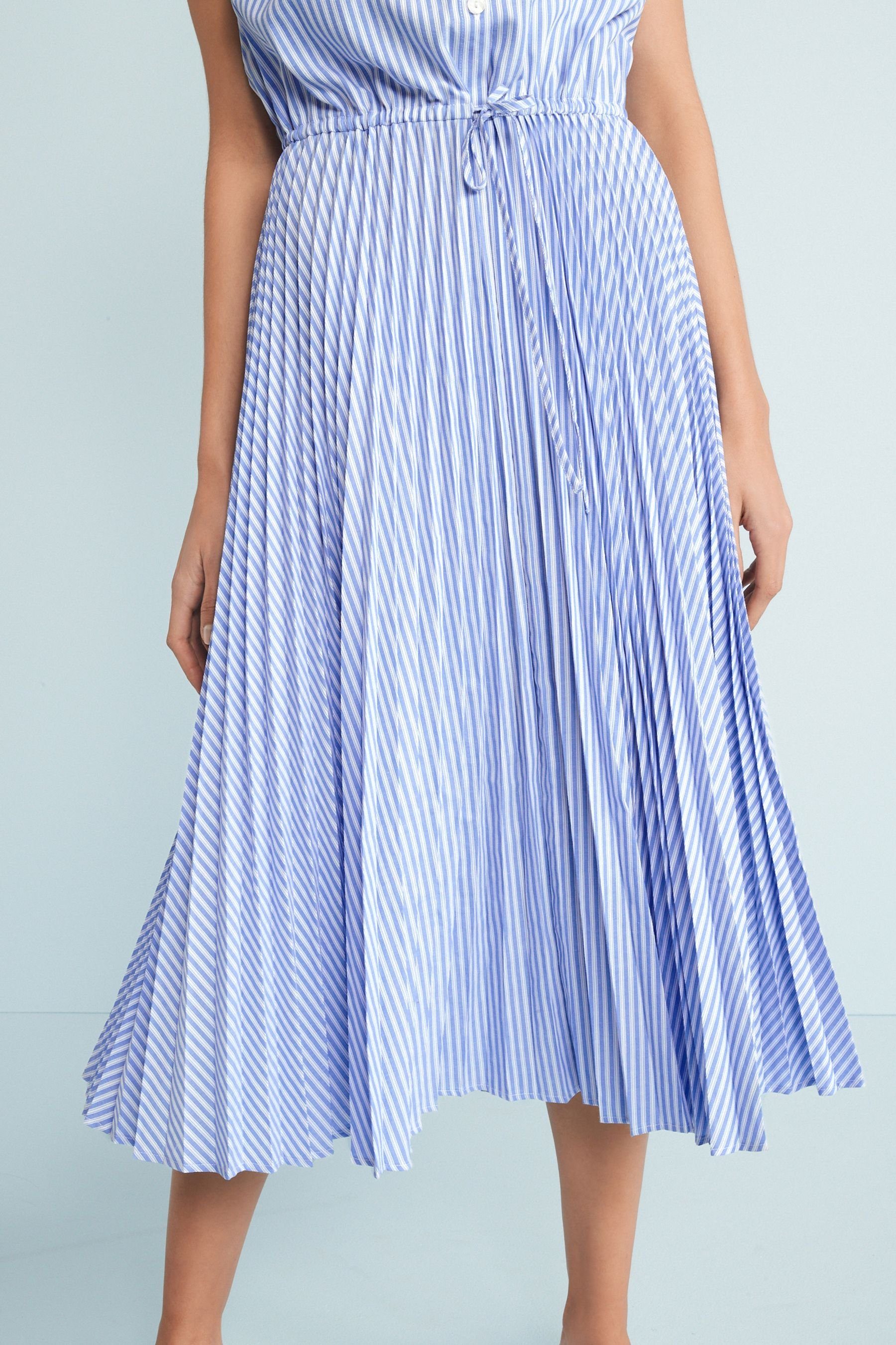 Next Plissiertes Stripe Midi-Hemdkleid Baumwolle aus (1-tlg) Blue/White Midikleid