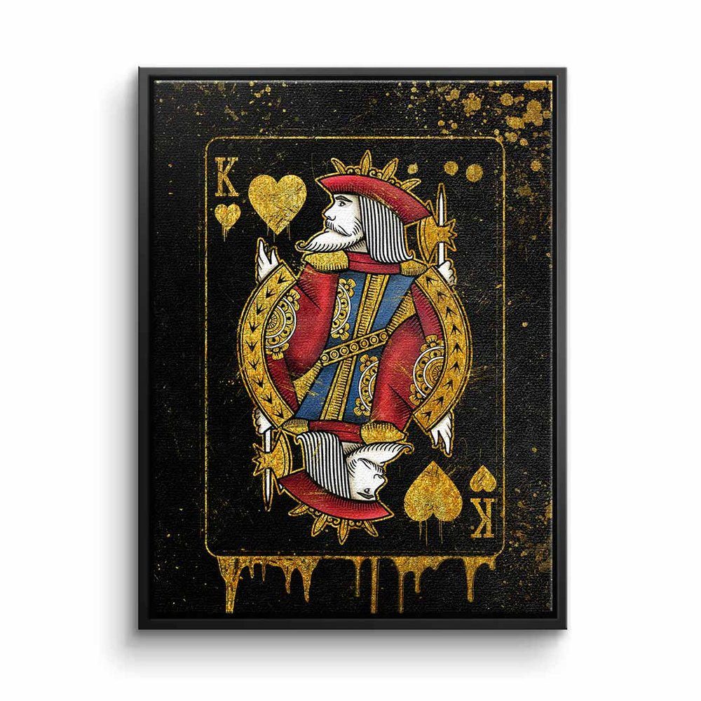 DOTCOMCANVAS® Leinwandbild, Leinwandbild King Card schwarz gold König Karte edel elegant mit premi schwarzer Rahmen