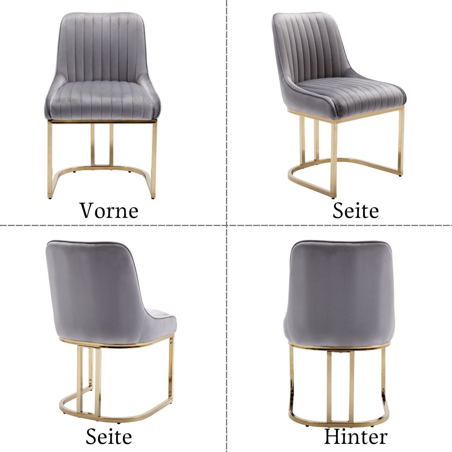 WAHSON OFFICE CHAIRS Esszimmerstuhl 2er Set Küchenstuhl mit goldene Stuhlbeine – Bild 4 von 5