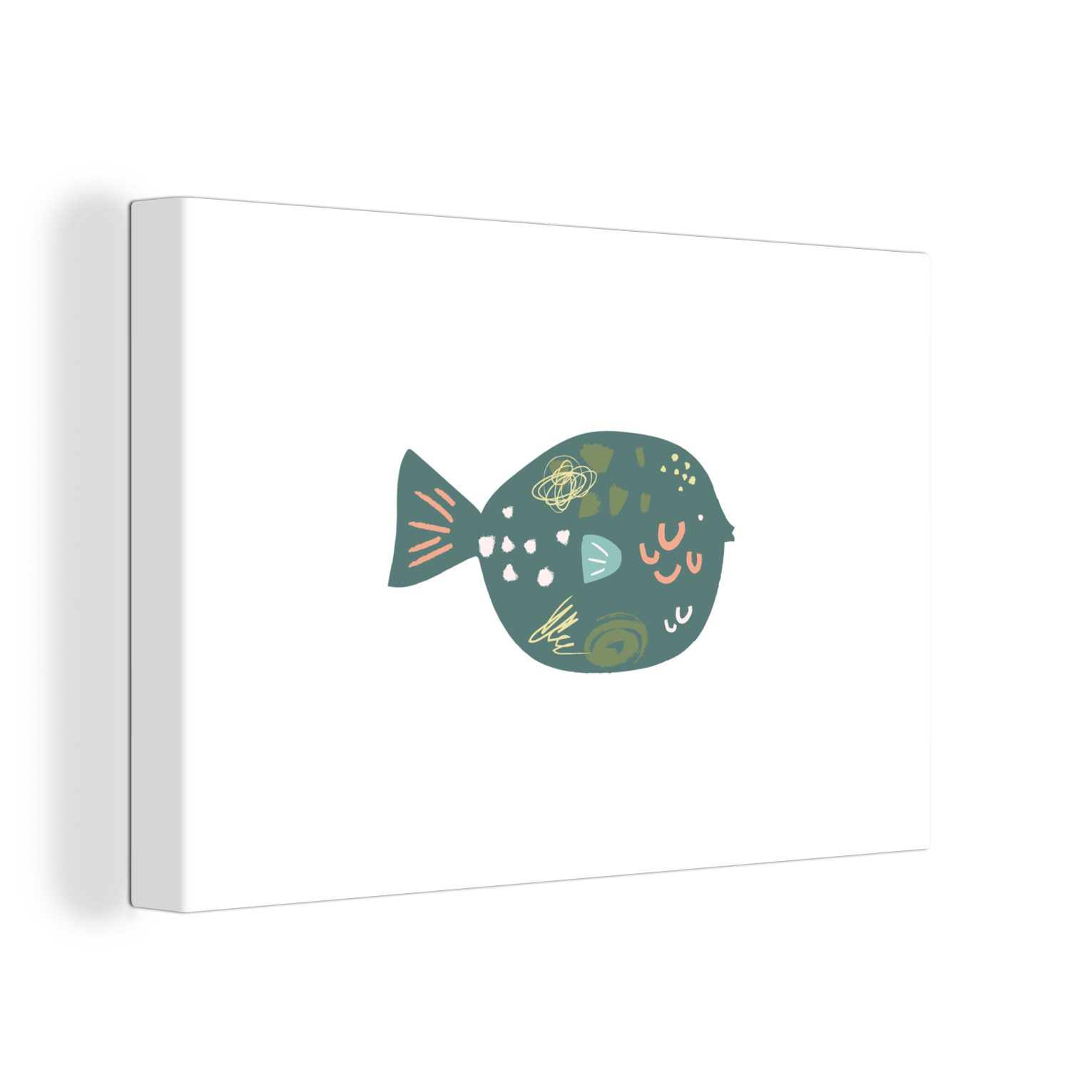 Leinwandbild - Fisch cm St), OneMillionCanvasses® Aufhängefertig, Wandbild - Pastell, 30x20 Wanddeko, (1 Grün Leinwandbilder,