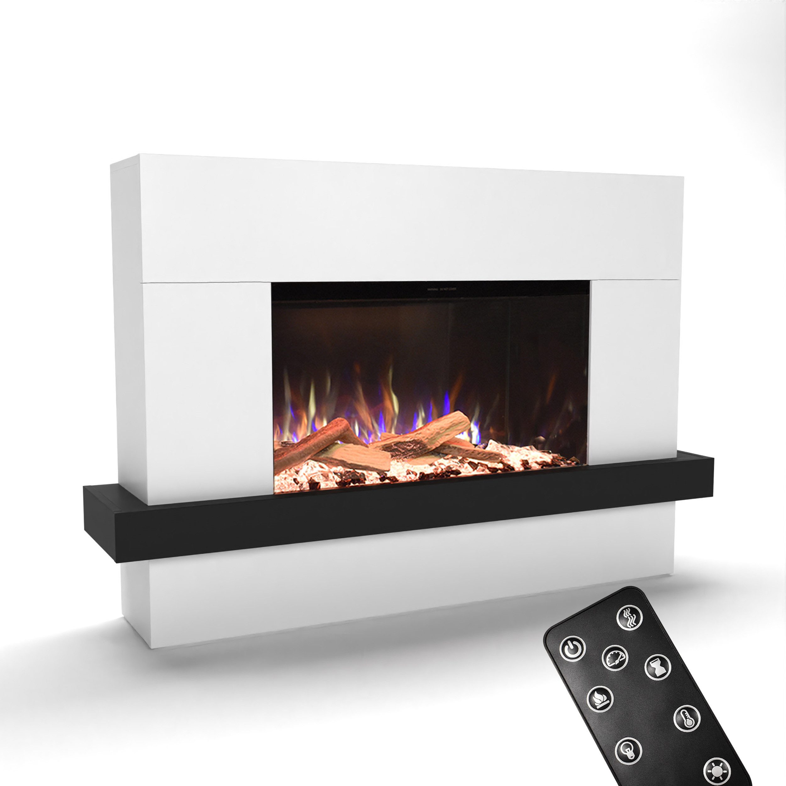GLOW FIRE Elektrokamin PR9 E-Motion 3D, Elektrischer Kamin mit 3D Feuer mit Heizung, täuschend echte Flamme mit Heizung, 3 Dekorationen