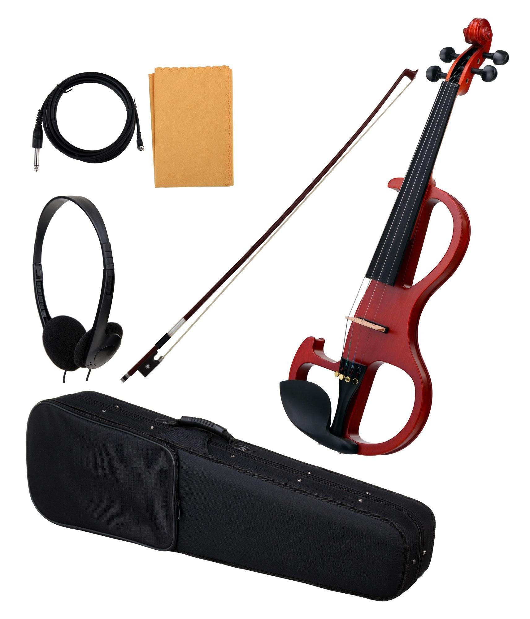 Classic Cantabile E-Violine EV-90BK E-Violine (E-Geige mit Tonabnehmer, Fichte/Ahorn/Ebenholz), Tonabnehmersystem mit 9V-Blockbatterie