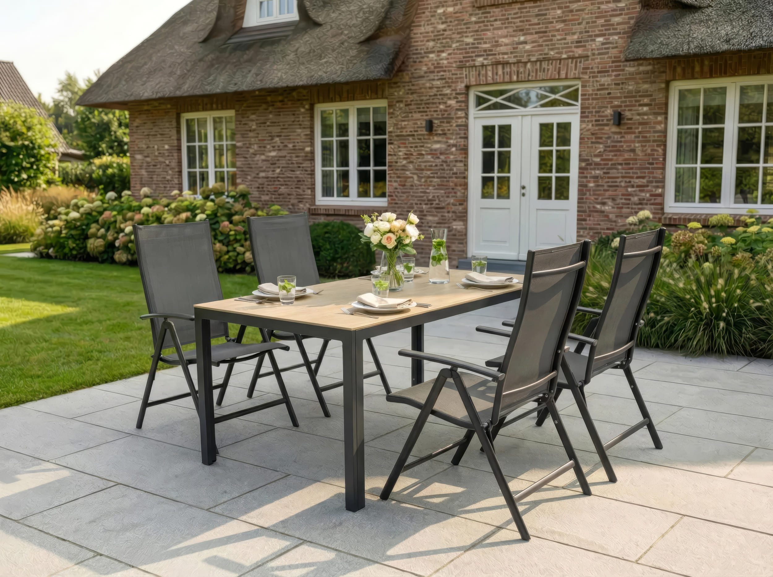 LC Garden Gartenstuhl Klappstuhl »Garvio« 2er Set Anthrazit Textilen 7-fach verstellbar