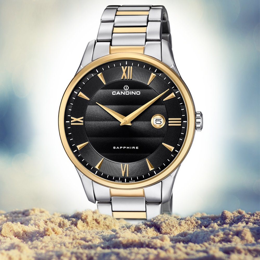 Candino Quarzuhr Candino Herren Uhr Elegant Herren silber, gold, Edelstahlarmband C4639/4, Armbanduhr rund, Analog