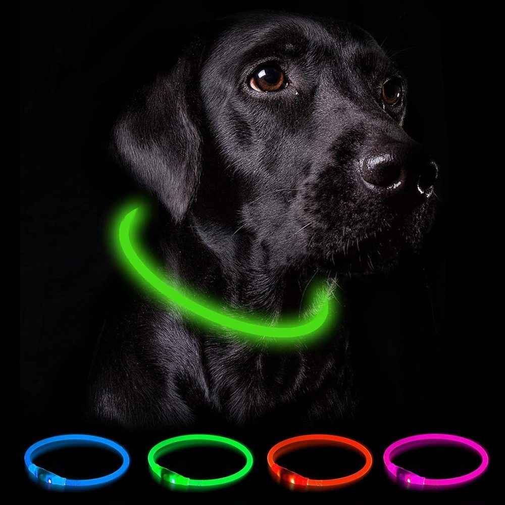 TUWENA Hunde-Halsband Leuchthalsband Hund USB Aufladbar, Wasserdicht Hundehalsband Leuchtend, 3 Beleuchtungsmodi, LED Halsband für Kleine, Mittlere und Große Hunde