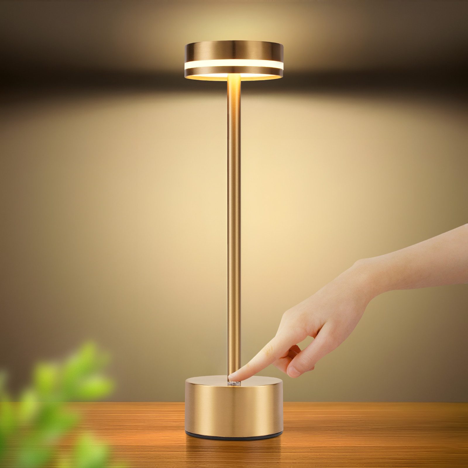Nettlife LED Tischleuchte Gold Kabellos Nachttischlampe Modern Akku mit USB günstig online kaufen