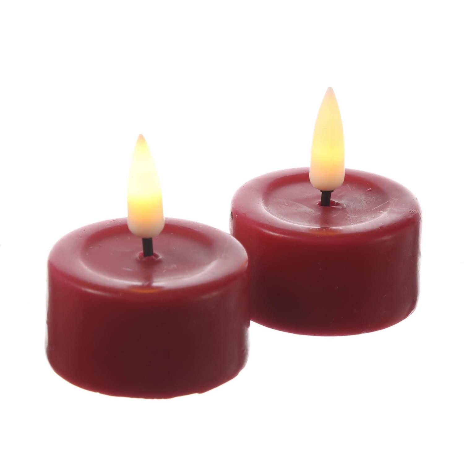 Deluxe Homeart LED-Teelicht LED Teelichter Mia flackernd inkl. Batterien D: 4,1cm rot 2 Stück, LED Classic, warmweiß (2100K bis 3000K)