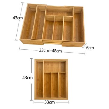 WAOHO Besteckkasten Besteckkasten Bambus, erweiterbarer Küchenschublade, 5 - 7 Fächer