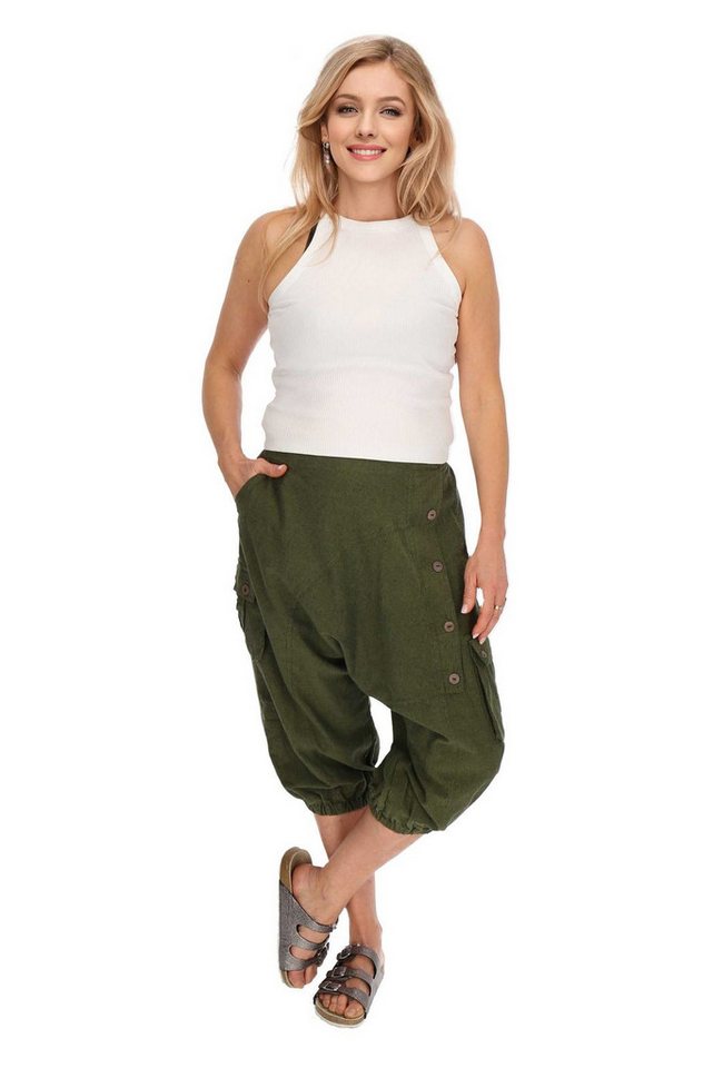 KUNST UND MAGIE Haremshose Kurze Aladin Hose Unisex 3/4 Baggy Pants Hippie Baumwoll Haremshose