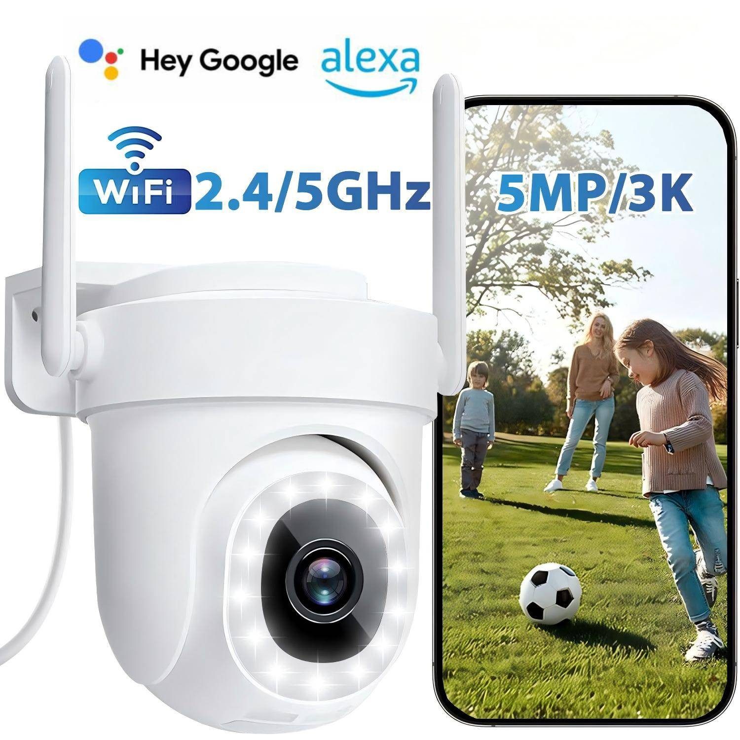 SWGOTA IP-Überwachungskamera 2026 NEW Überwachungskamera Aussen 5MP/3K,355°/90°Schwenkbar Kamera (2,4/5GHz Dualband,Outdoor WLAN Sicherheitskamera,Farbnachtsicht, Automatische Verfolgung,2-Wege-Audio, Sirene,300 Lumen Scheinwerfer, mit KI Mensch/Tier, Far