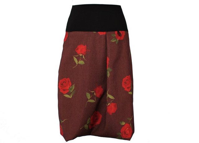 dunkle design A-Linien-Rock Ballon 65cm Petrol Rot Floral Blüten Elastische günstig online kaufen