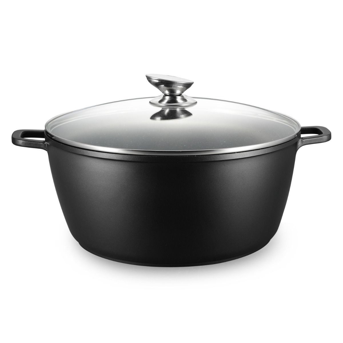 alesvelt Kochtopf Omega Aluminium 2-tlg. mit Deckel schwarz 2,2L - 25L hitzebeständig, Aluminium, Induktion, mit Glasdeckel und Dampfauslass
