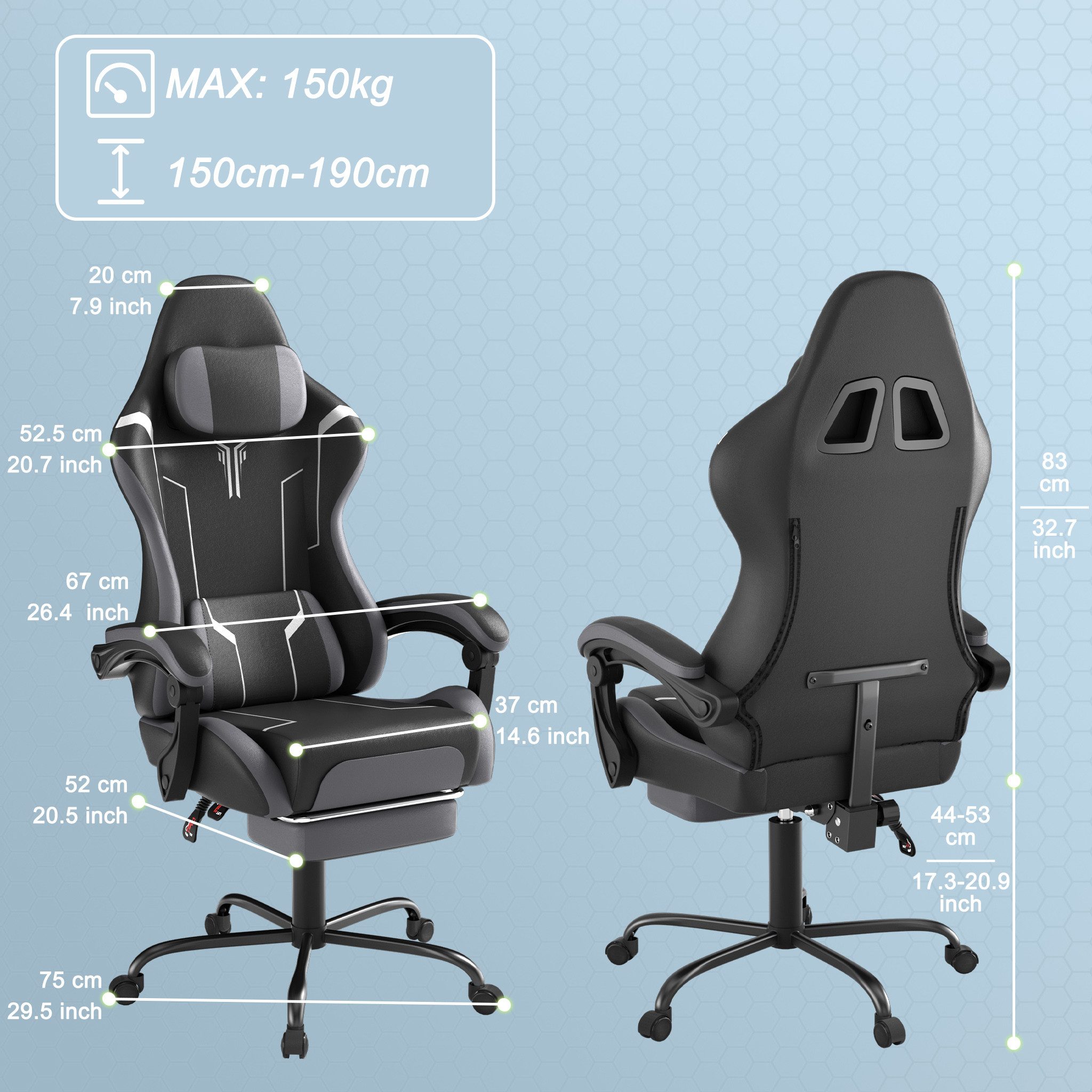 FIVMEN Gaming-Stuhl Computerstuhl Ergonomisch Bürostuhl mit Massage Lendenkissen, Drehstuhl Schreibtischstuhl Gaming Stuhl mit Fußstütze