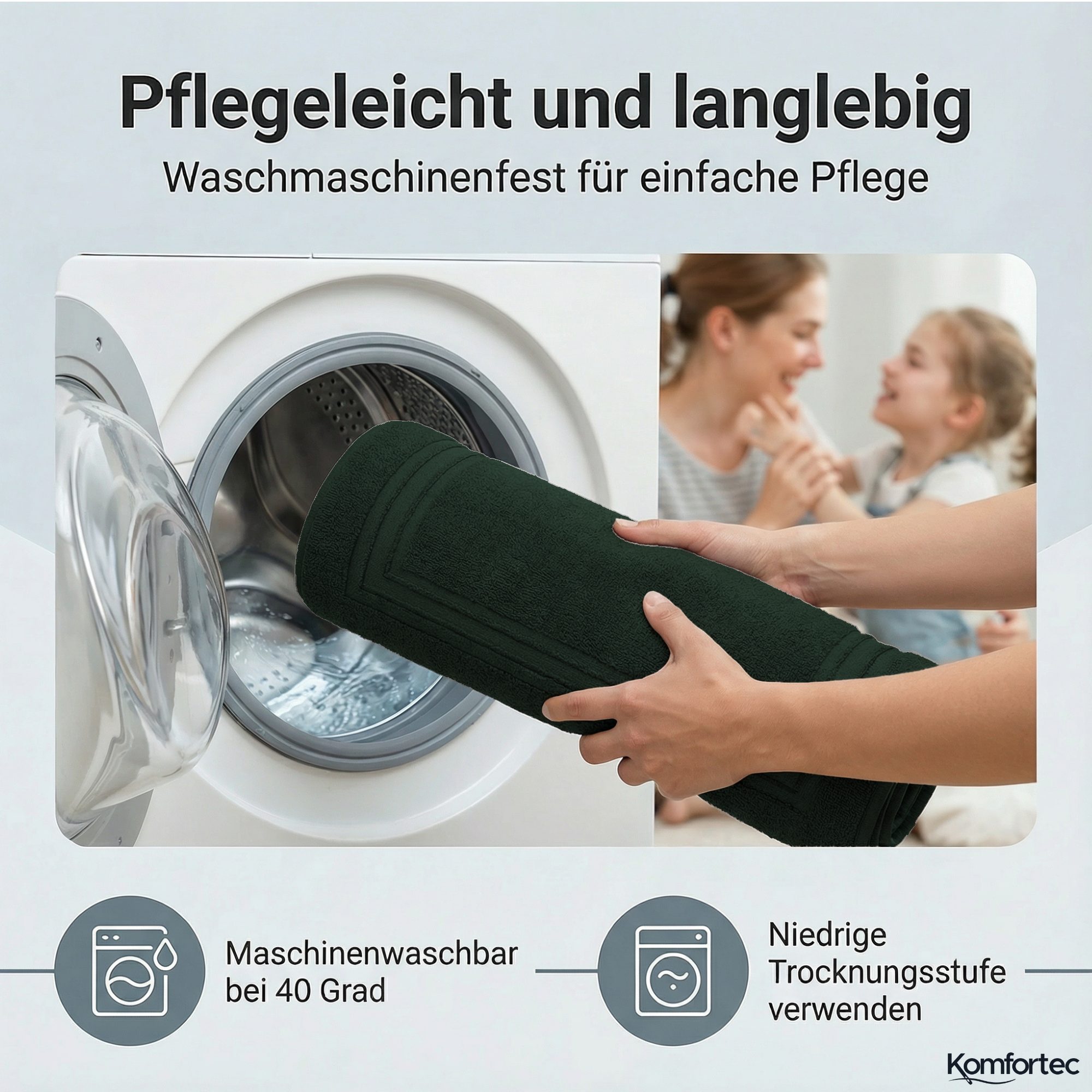 Komfortec Badematte Badvorleger aus 100% Baumwolle, 50x70 cm Duschvorleger, Waschbar Duschmatte, Frottee, Rechteckig, 600 g/m², 2er Set, Saugfähig & Schnelltroc – Bild 4 von 5
