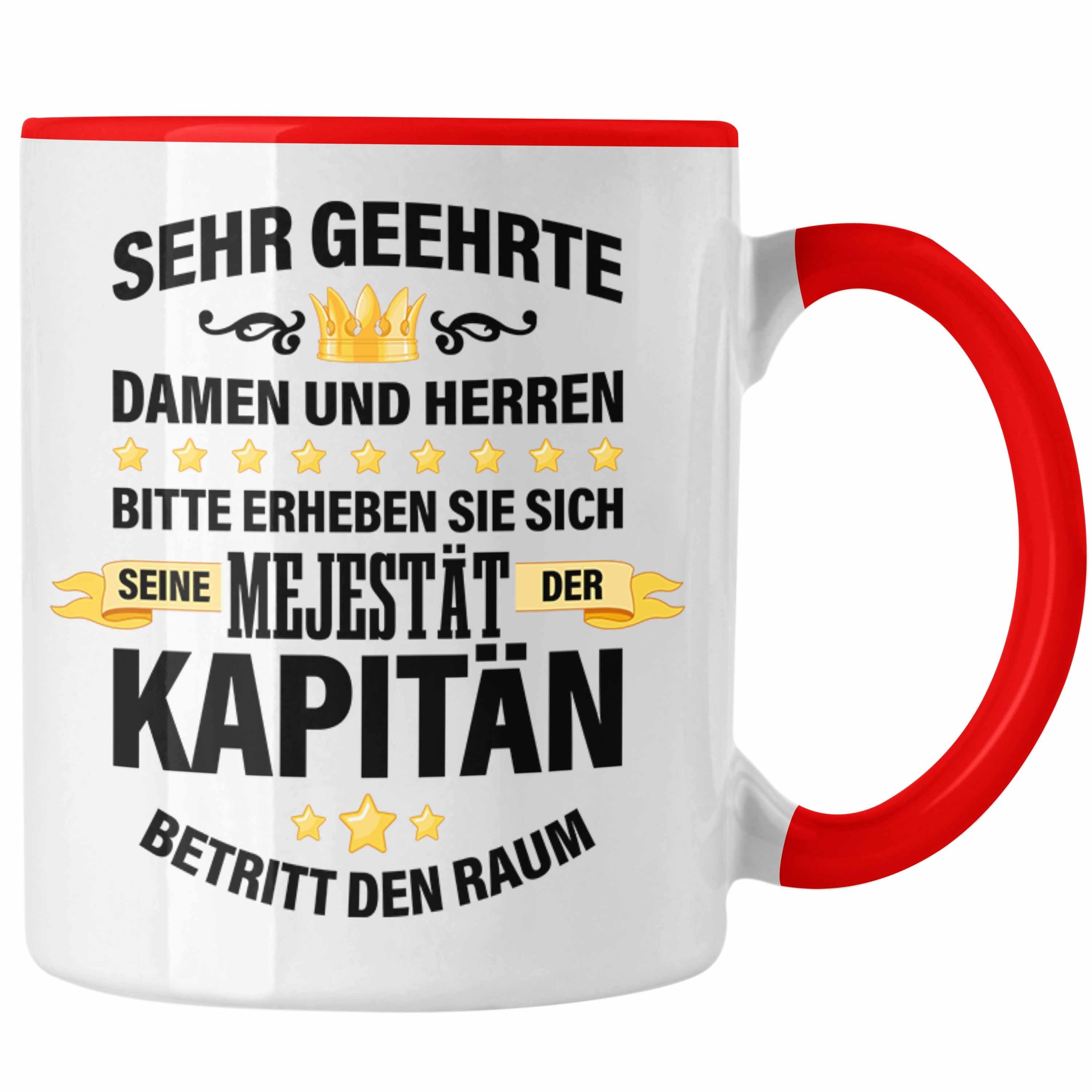 Trendation Tasse Trendation - Kapitän Tasse Geschenk Spruch Männer Vater Geschenkidee Käpten Geburtstag Rot