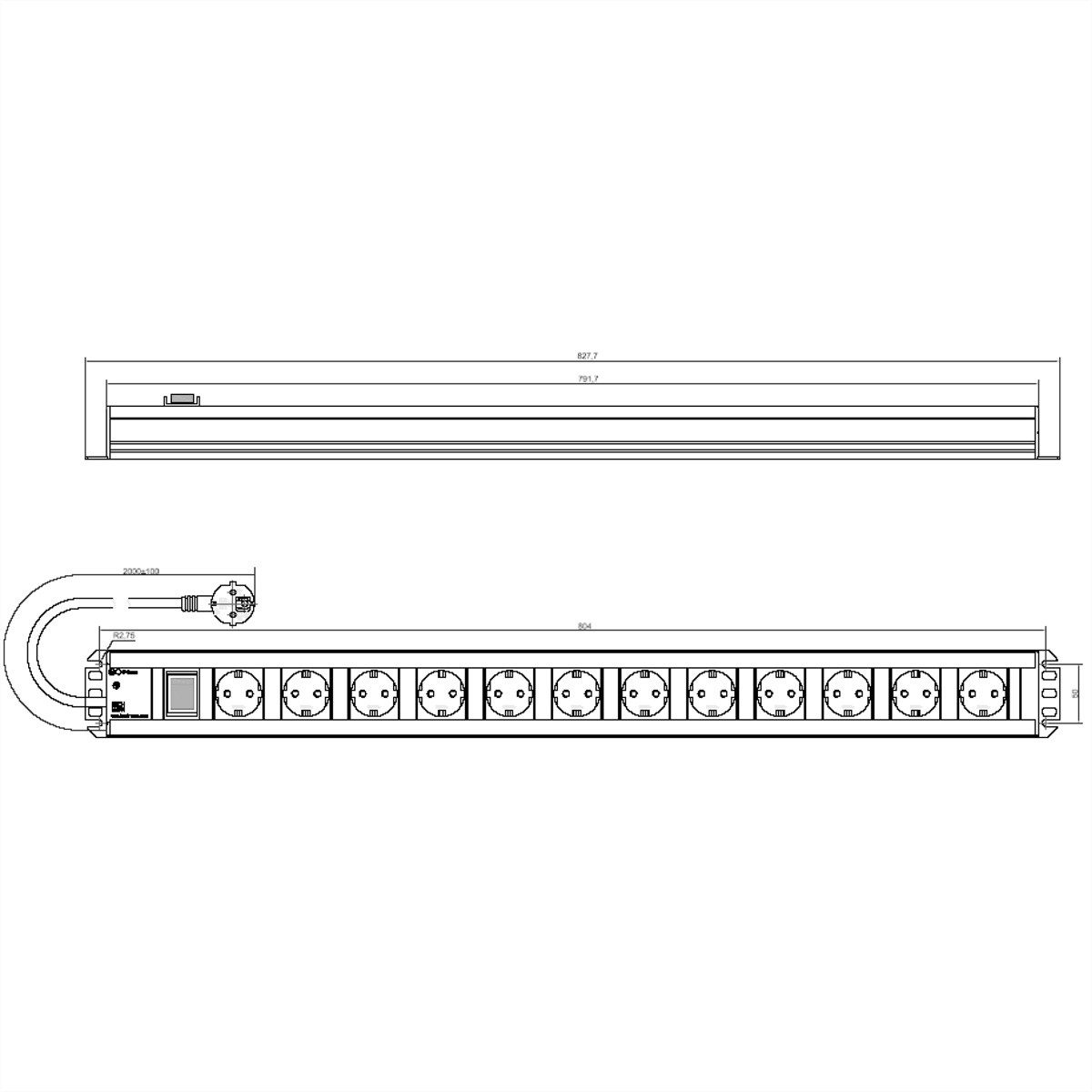 Bachmann Handwerkerleiste 12x Schutzkontakt, Schalter Steckdosenleiste (Kabellänge 2 m), 300.005