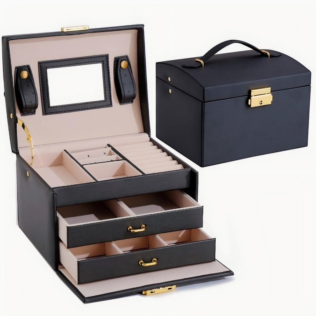 AURIVION Schmucketui Schmucketui Schmuckkoffer Schmuckkasten Schmuck Schmuckbox mit Spiegel (Set, 1 St., Schlüsselentriegelung), Drei Schichten Schmuck,Kunstleder
