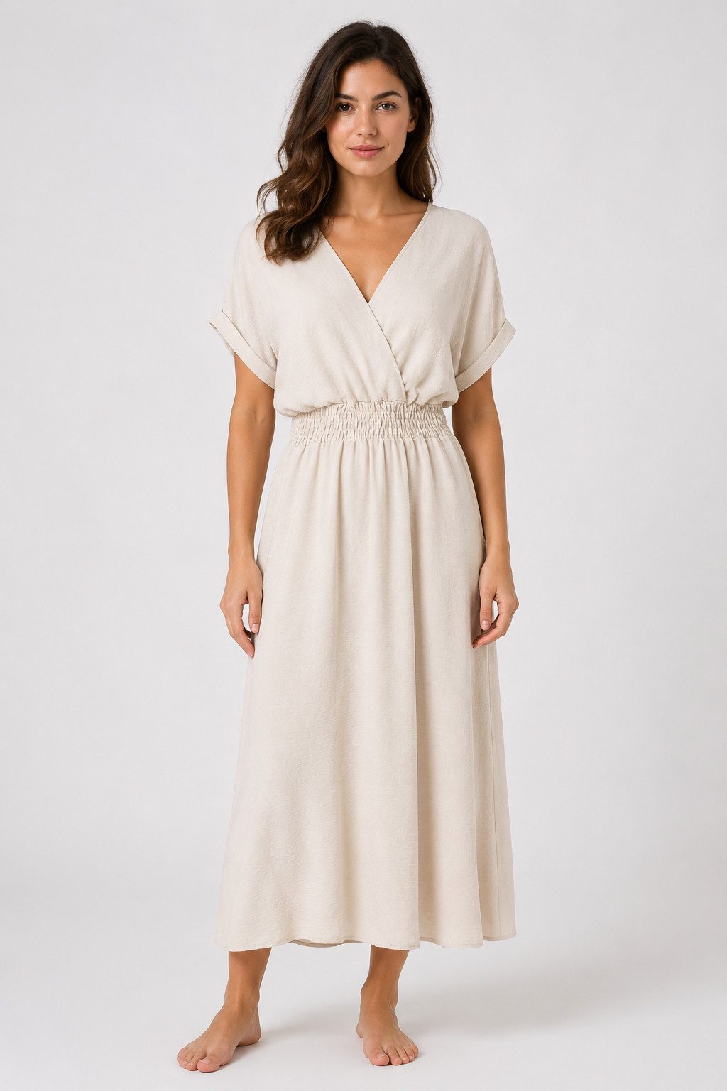 ITALY VIBES Sommerkleid - Lockeres einfarbiges Maxikleid - langes Wickelkleid Damen ONE SIZE - passend für Größen S-L