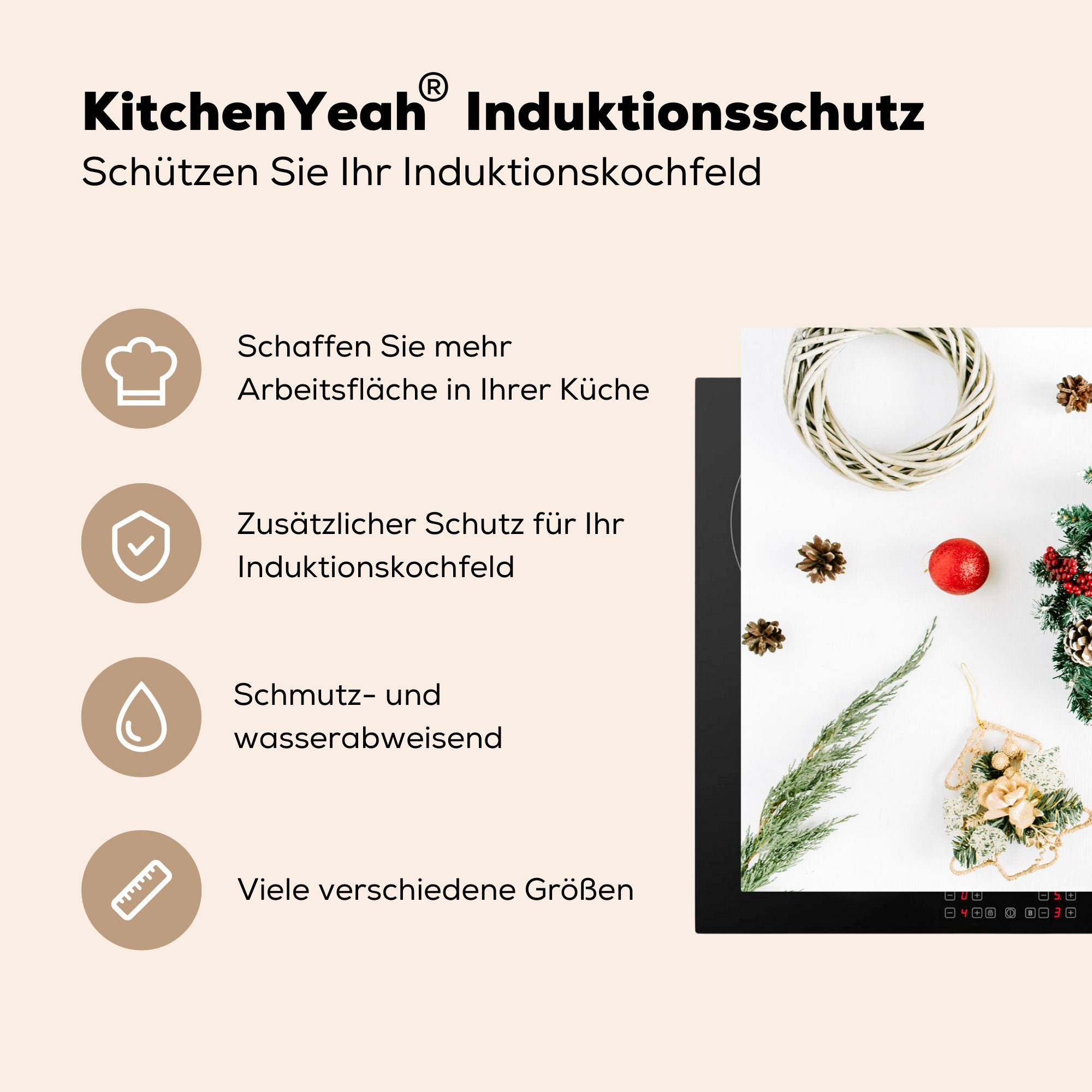 (1 Ceranfeldabdeckung küche, Winter - Vinyl, MuchoWow Herdblende-/Abdeckplatte Kranz Weihnachten, - tlg), für Induktionskochfeld cm, die Schutz 81x52