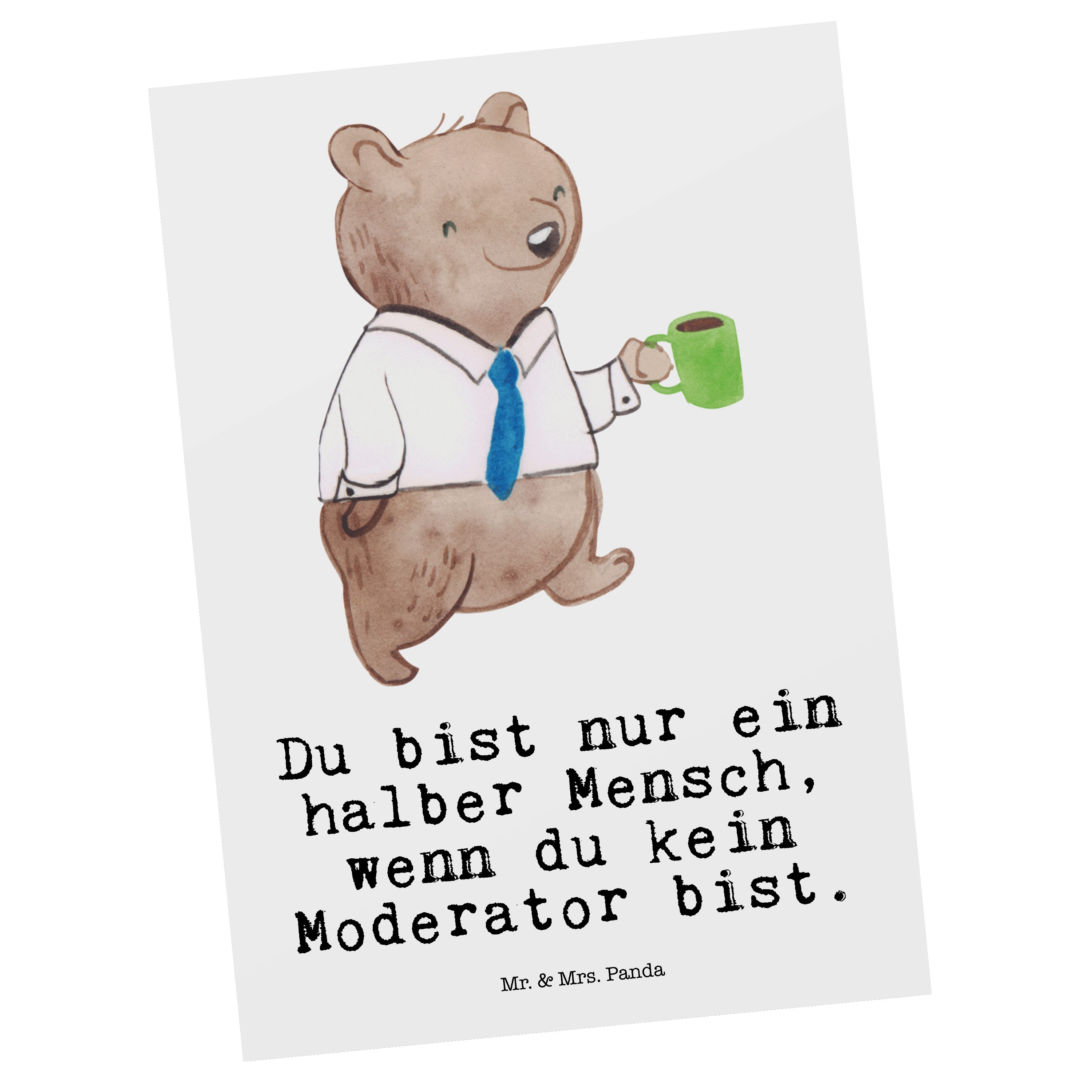 Mr. & Mrs. Panda Postkarte Moderator mit Herz - Weiß - Geschenk, Karte, Geschenkkarte, Dankeschö
