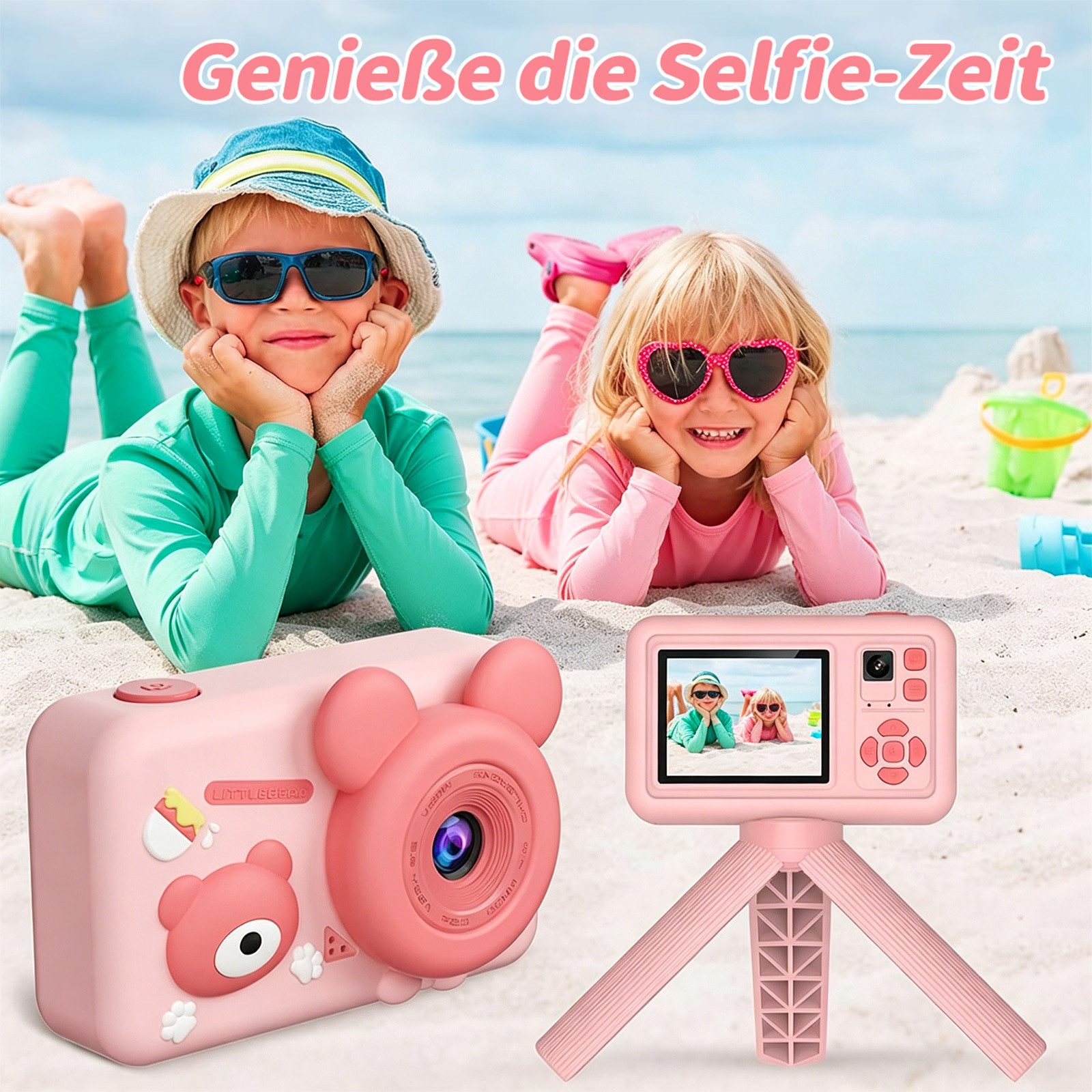 MOPUEA Kinderkamera mit Dualobjektiv, 32GB, 1080P, 2" Display Kinderkamera (inkl. Kinderkamera mit Dualobjektiv, 32GB Speicher und Zubehör, Dualobjektiv, 1080P Video, 26MP Fotos, Silikonhülle, 32GB)