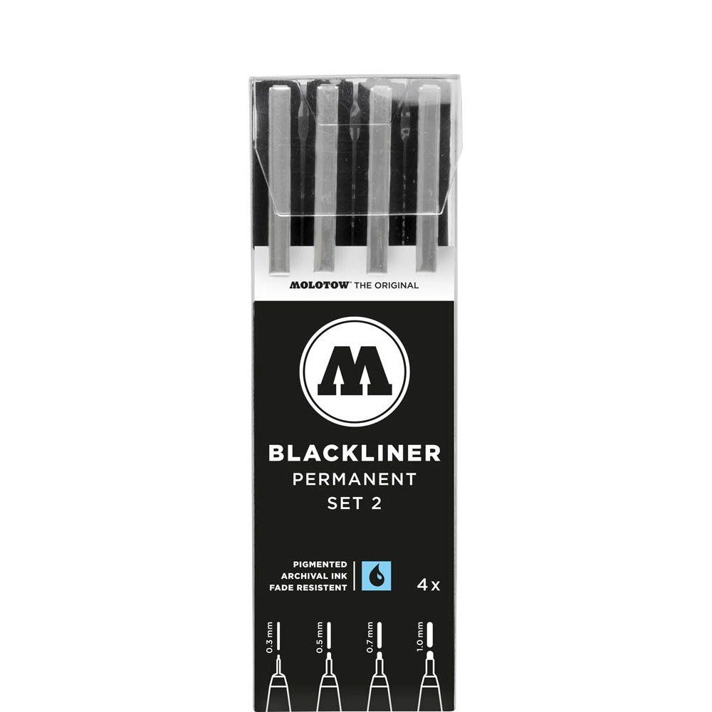 SET Fineliner-Set BLACKLINER 4 schwarz 2 MOLOTOW Tintenpatrone St. MOLOTOW
