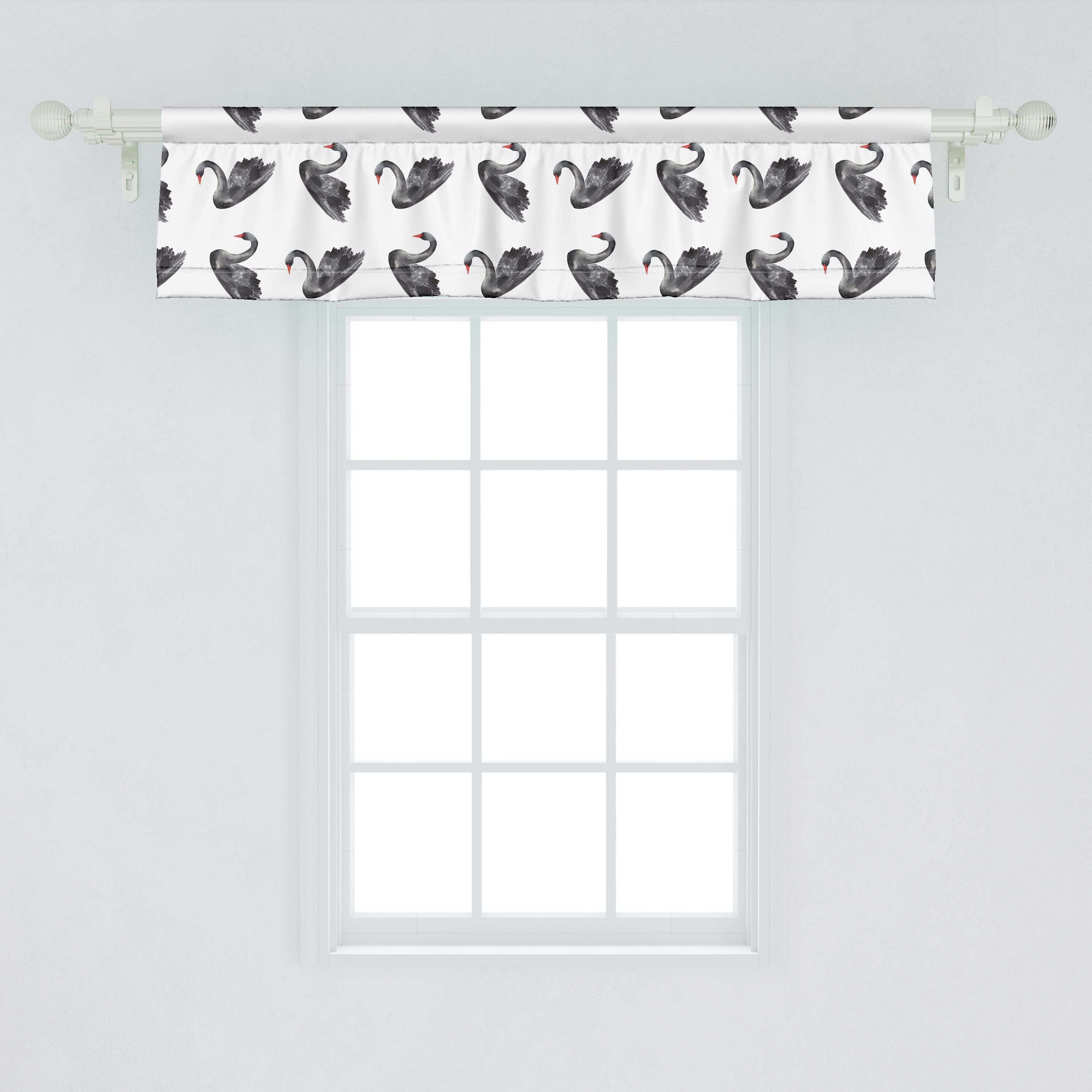 Scheibengardine Vorhang Volant für Küche Microfaser, Stangentasche, Schlafzimmer Black Aquarelle Schwan Birds Abakuhaus, mit Dekor