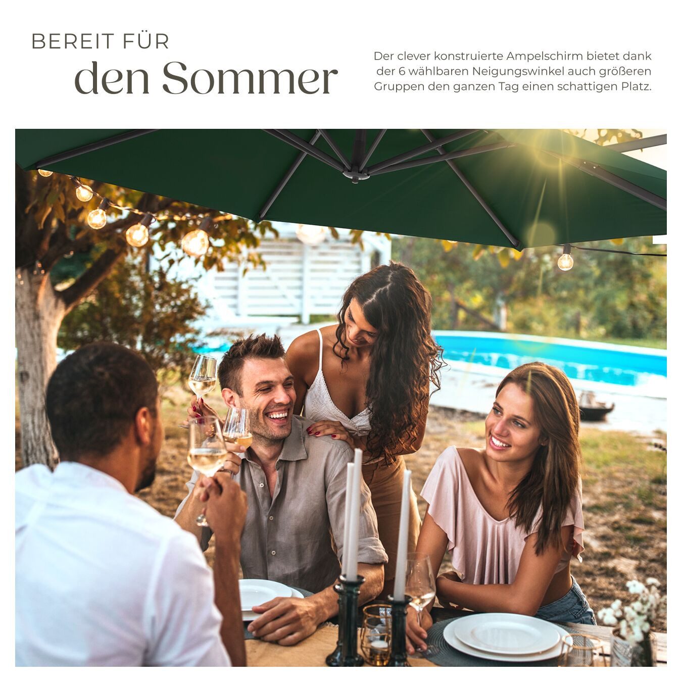 tectake Ampelschirm Sonnenschirm mit Winddach, UV-Schutz 50+, Inkl. Schutzhülle, Ø 300, Balkonschirm Daria, für Außen in Grün, leichtgängiger Mechanismus mit Fußpedal, 6 einstellbare Neigungsstufen