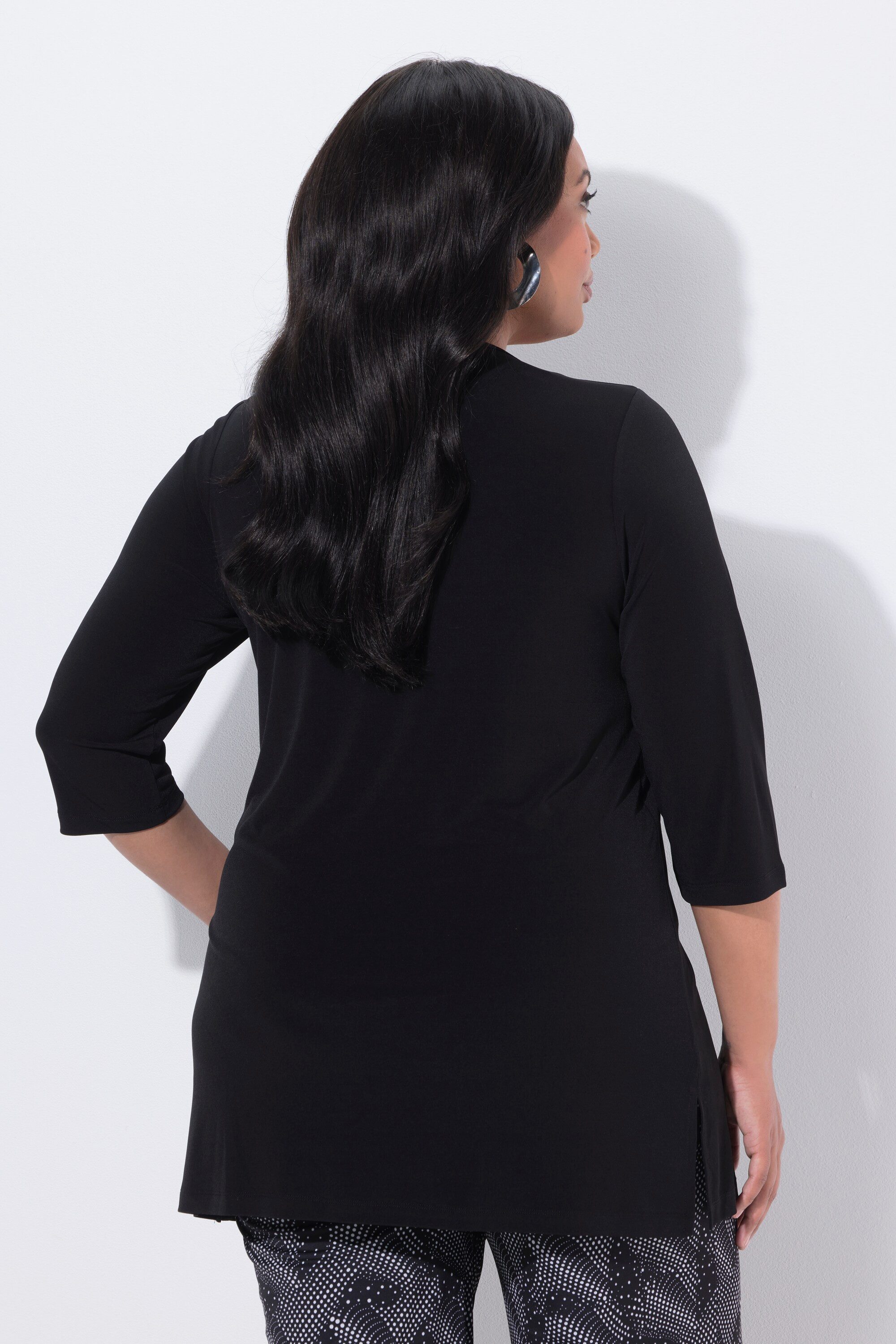 Ulla Popken Longshirt Longshirt A-Linie V-Ausschnitt 3/4-Arm
