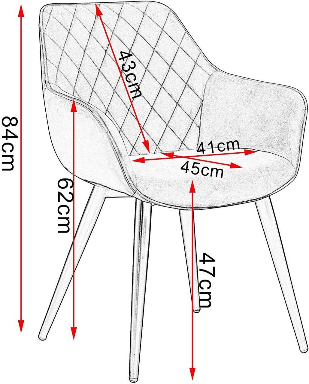 Woltu Esszimmerstuhl (2 St), mit Armlehnen, Design Stuhl, Metall Polsterstuhl